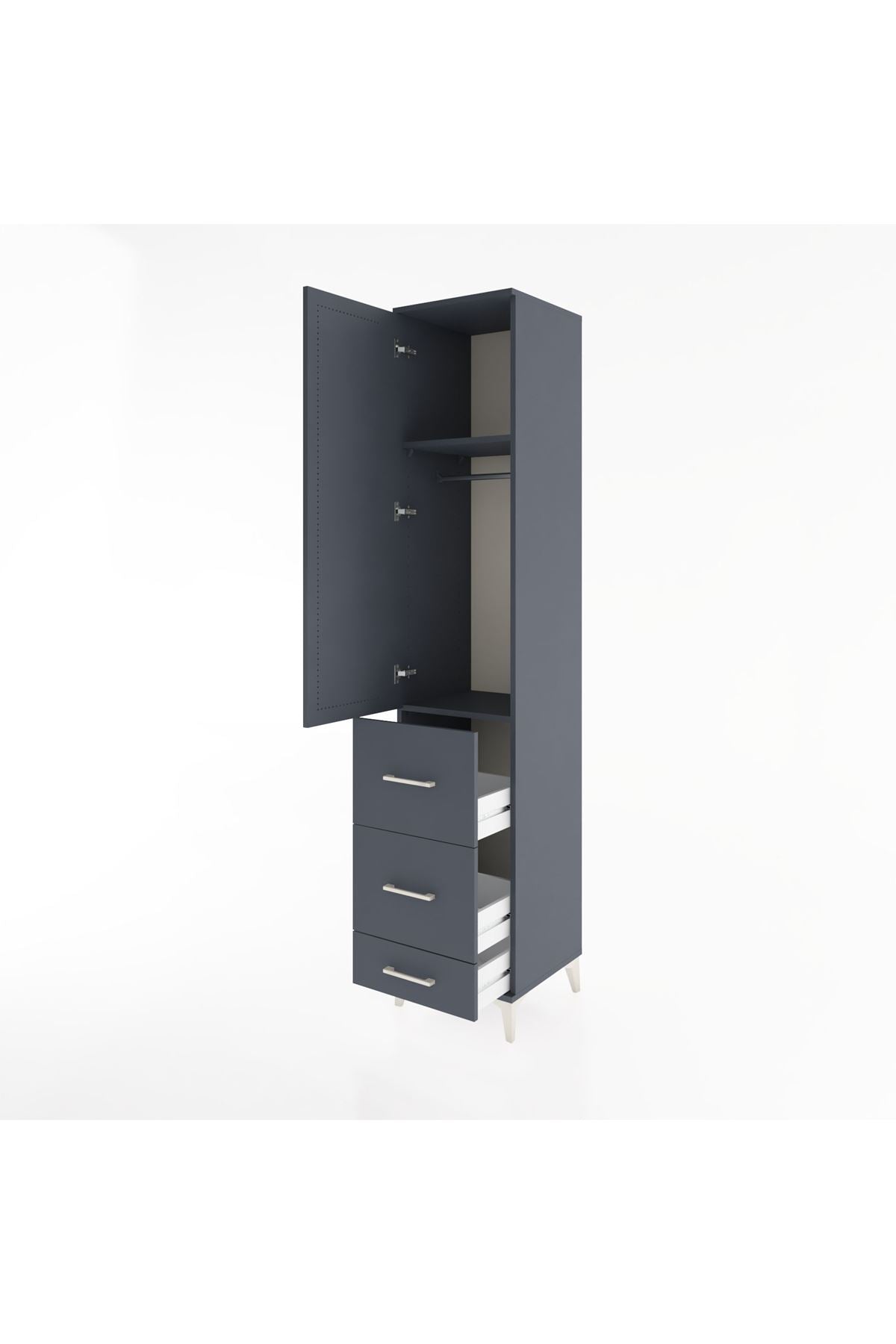 Hyperion Dolap 2 Raflı 3 Çekmeceli Tek Askılı 44x44x221 Antrasit-Antrasit