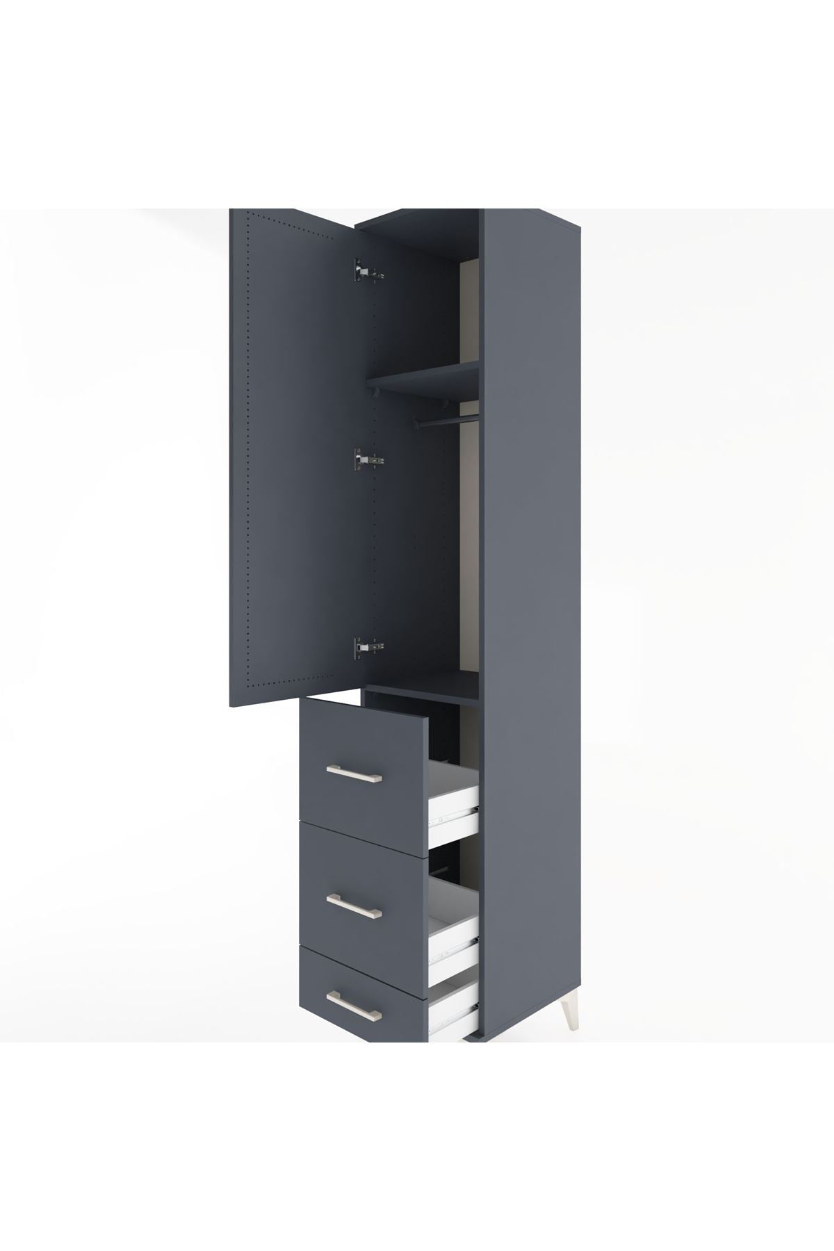 Hyperion Dolap 2 Raflı 3 Çekmeceli Tek Askılı 44x44x221 Antrasit-Antrasit