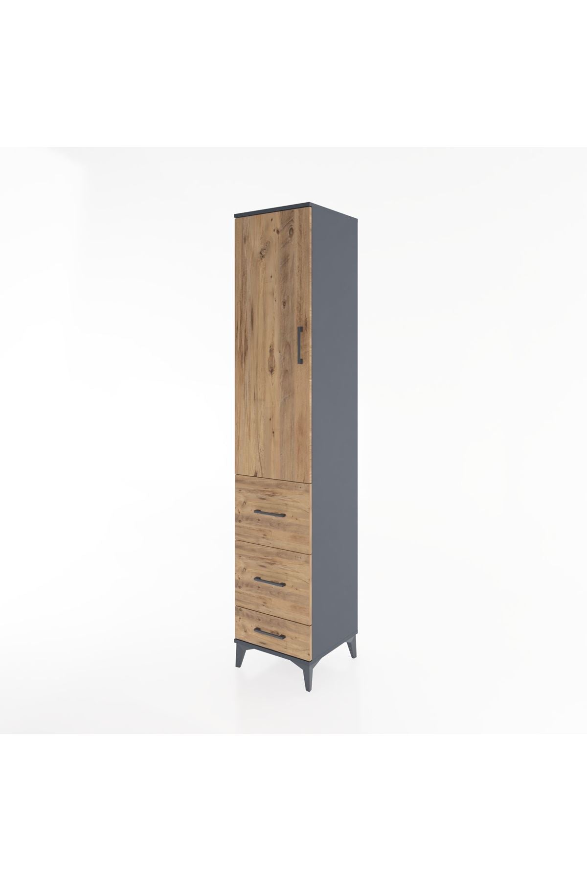 Hyperion Dolap 2 Raflı 3 Çekmeceli Tek Askılı 44x44x221 Antrasit-Çam