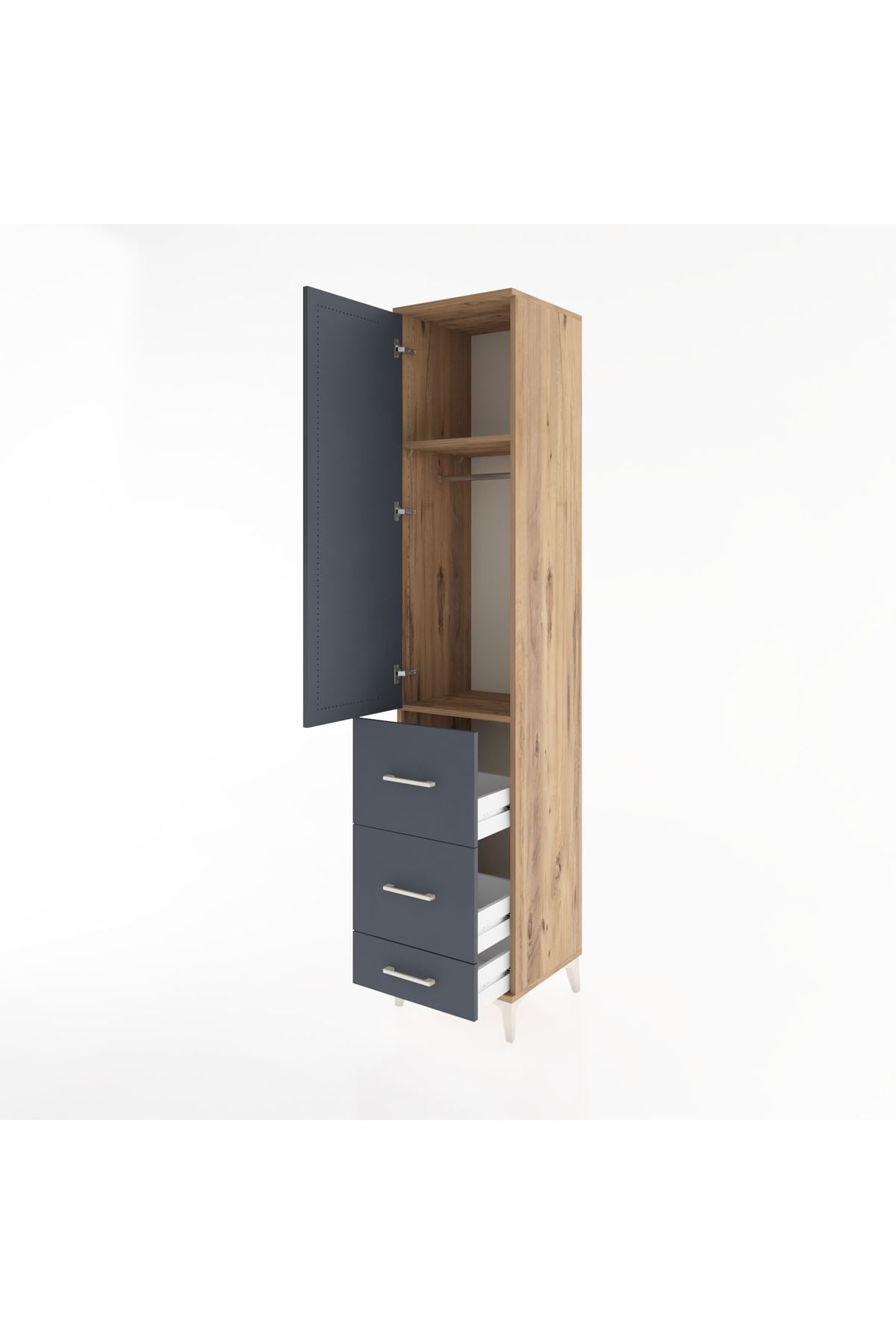 Hyperion Dolap 2 Raflı 3 Çekmeceli Tek Askılı 44x44x221 Çam-Antrasit