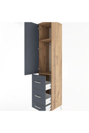 Hyperion Dolap 2 Raflı 3 Çekmeceli Tek Askılı 44x44x221 Çam-Antrasit