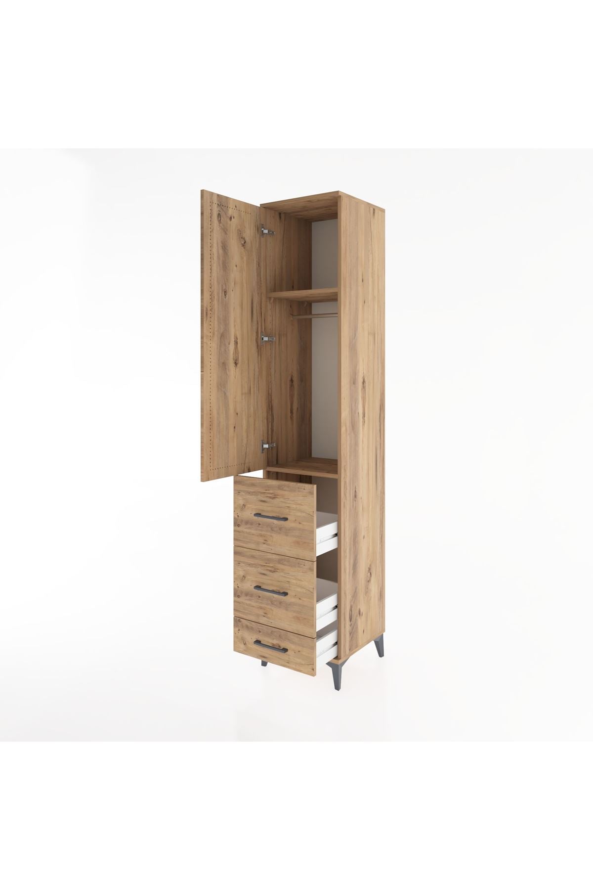 Hyperion Dolap 2 Raflı 3 Çekmeceli Tek Askılı 44x44x221 Çam-Çam