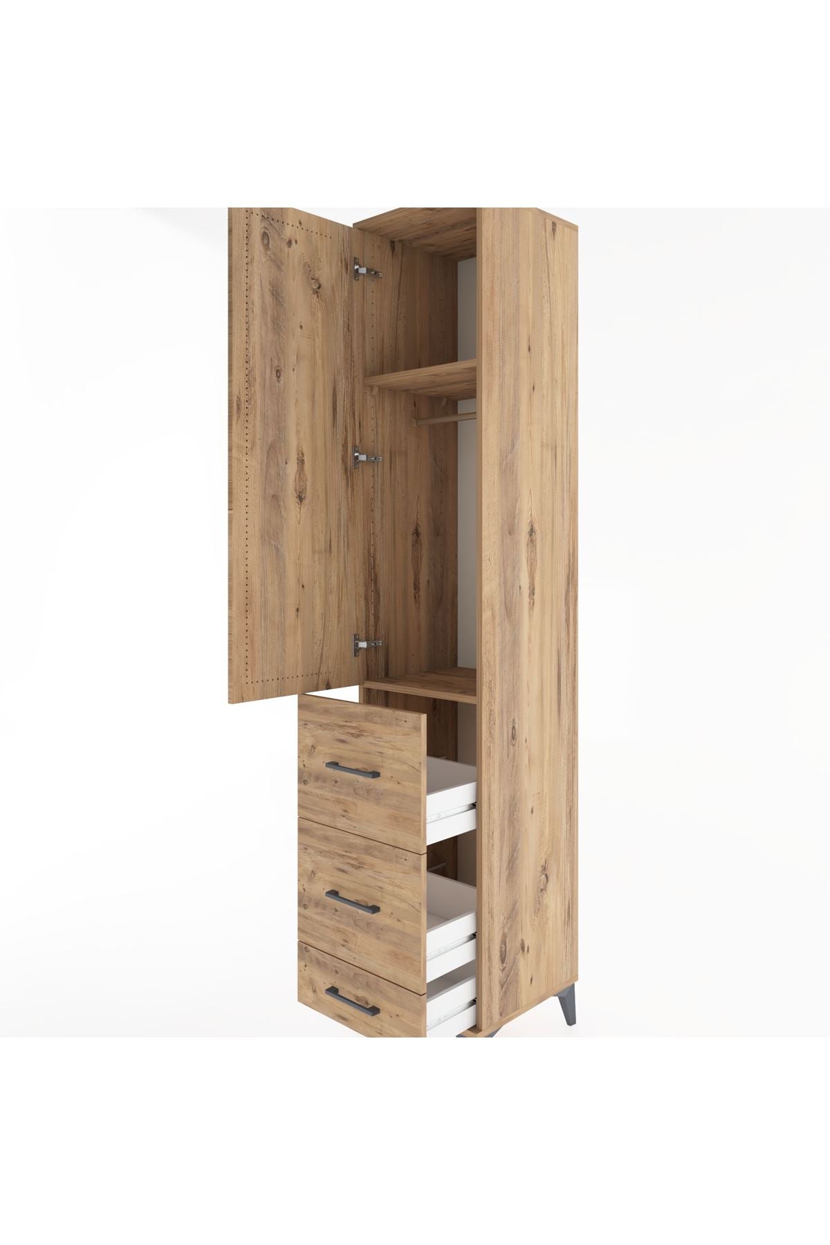 Hyperion Dolap 2 Raflı 3 Çekmeceli Tek Askılı 44x44x221 Çam-Çam