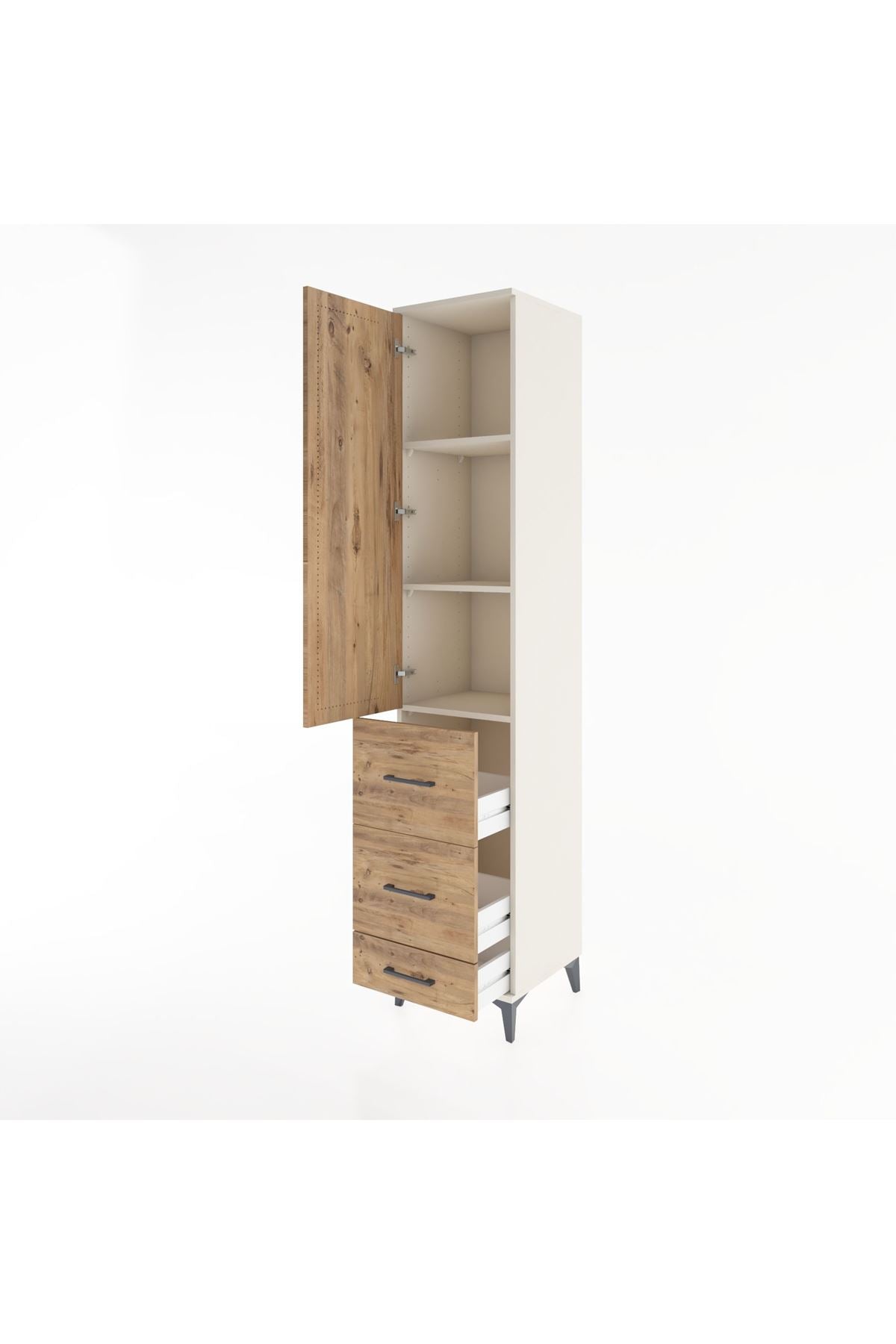 Hyperion Dolap 3 Raflı 3 Çekmeceli Tek Kapaklı 44x44x221 Aytaşı-Çam