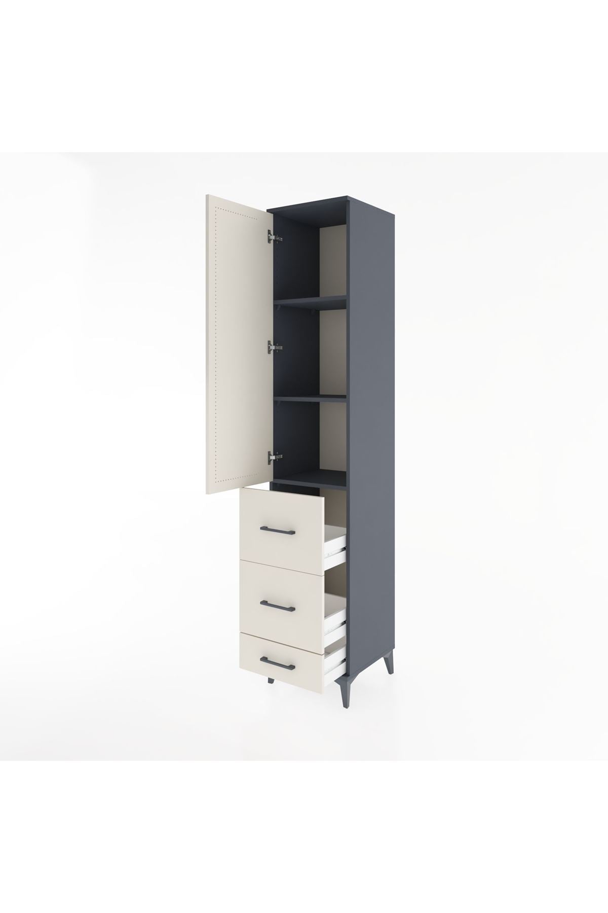 Hyperion Dolap 3 Raflı 3 Çekmeceli Tek Kapaklı 44x44x221 Antrasit-Aytaşı