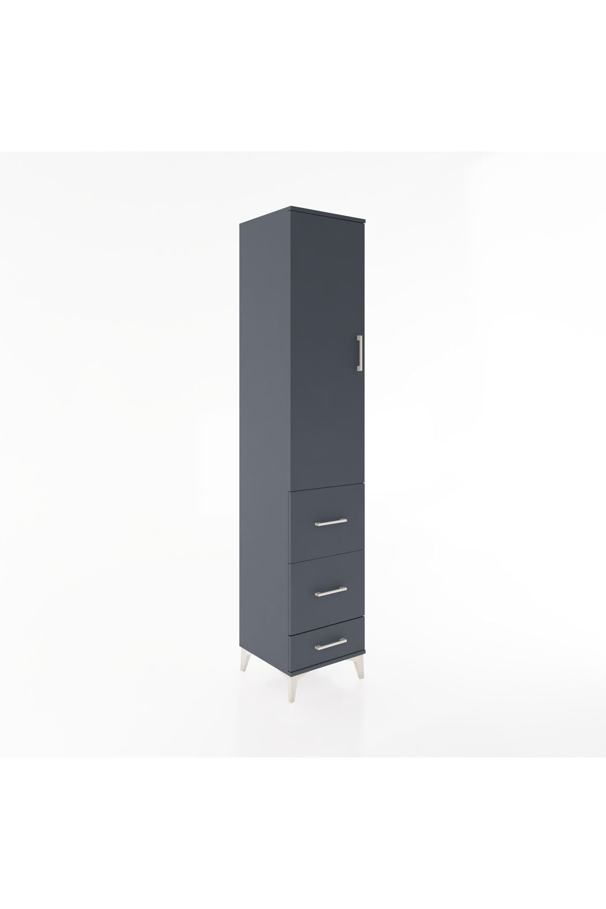 Hyperion Dolap 3 Raflı 3 Çekmeceli Tek Kapaklı 44x44x221 Antrasit-Antrasit