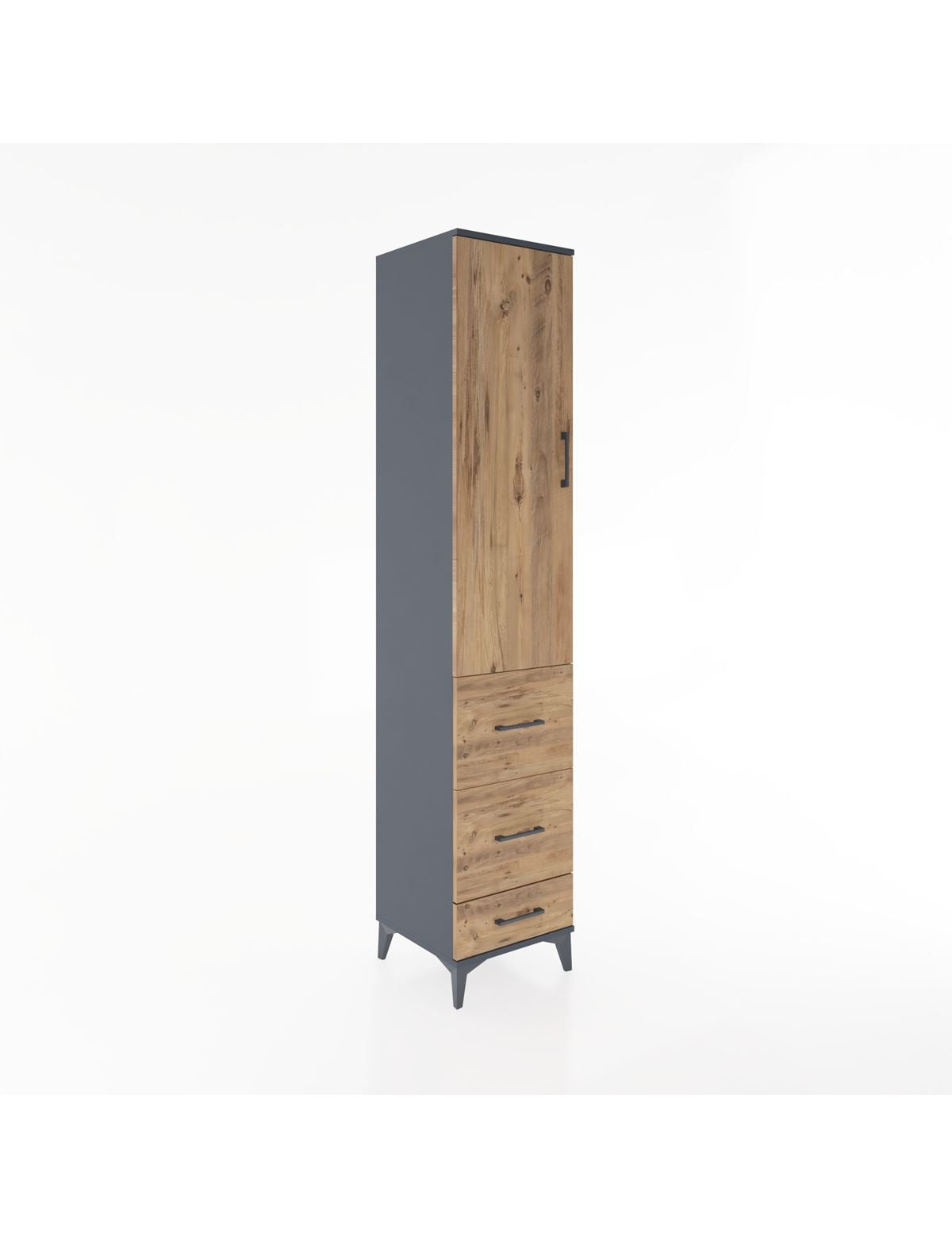 Hyperion Dolap 3 Raflı 3 Çekmeceli Tek Kapaklı 44x44x221 Antrasit-Çam