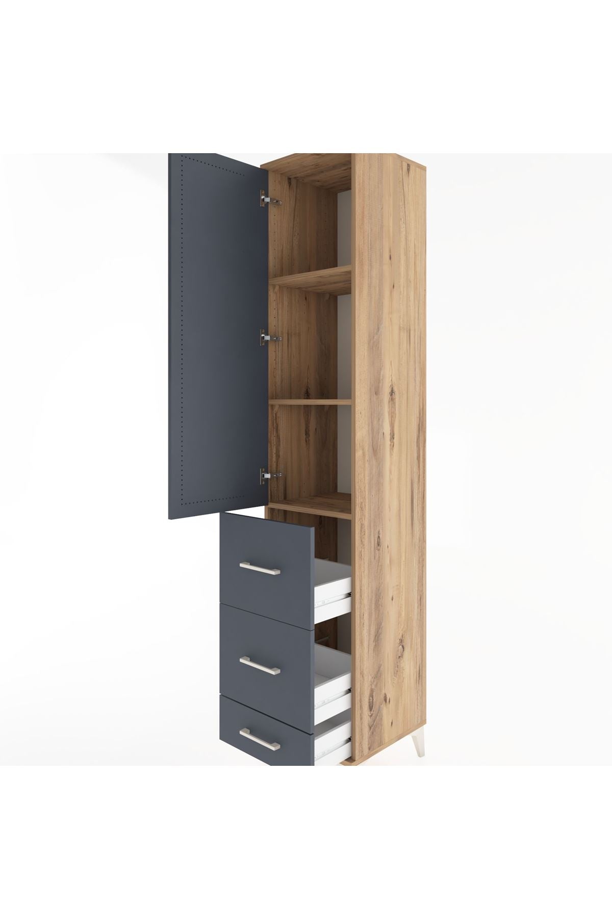 Hyperion Dolap 3 Raflı 3 Çekmeceli Tek Kapaklı 44x44x221 Çam-Antrasit