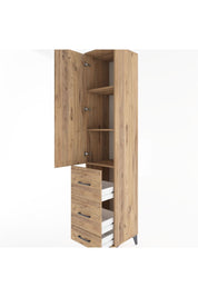 Hyperion Dolap 3 Raflı 3 Çekmeceli Tek Kapaklı 44x44x221 Çam-Çam