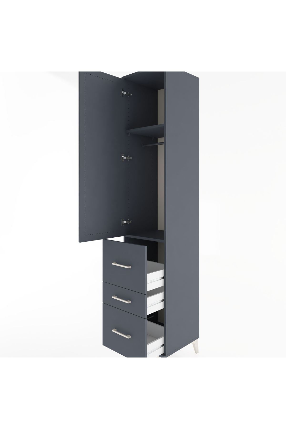 Hyperion Dolap 2 Raflı 3 Çekmeceli Tek Askılı 44x44x221 Antrasit-Antrasit