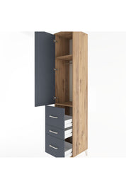 Hyperion Dolap 2 Raflı 3 Çekmeceli Tek Askılı 44x44x221 Çam-Antrasit