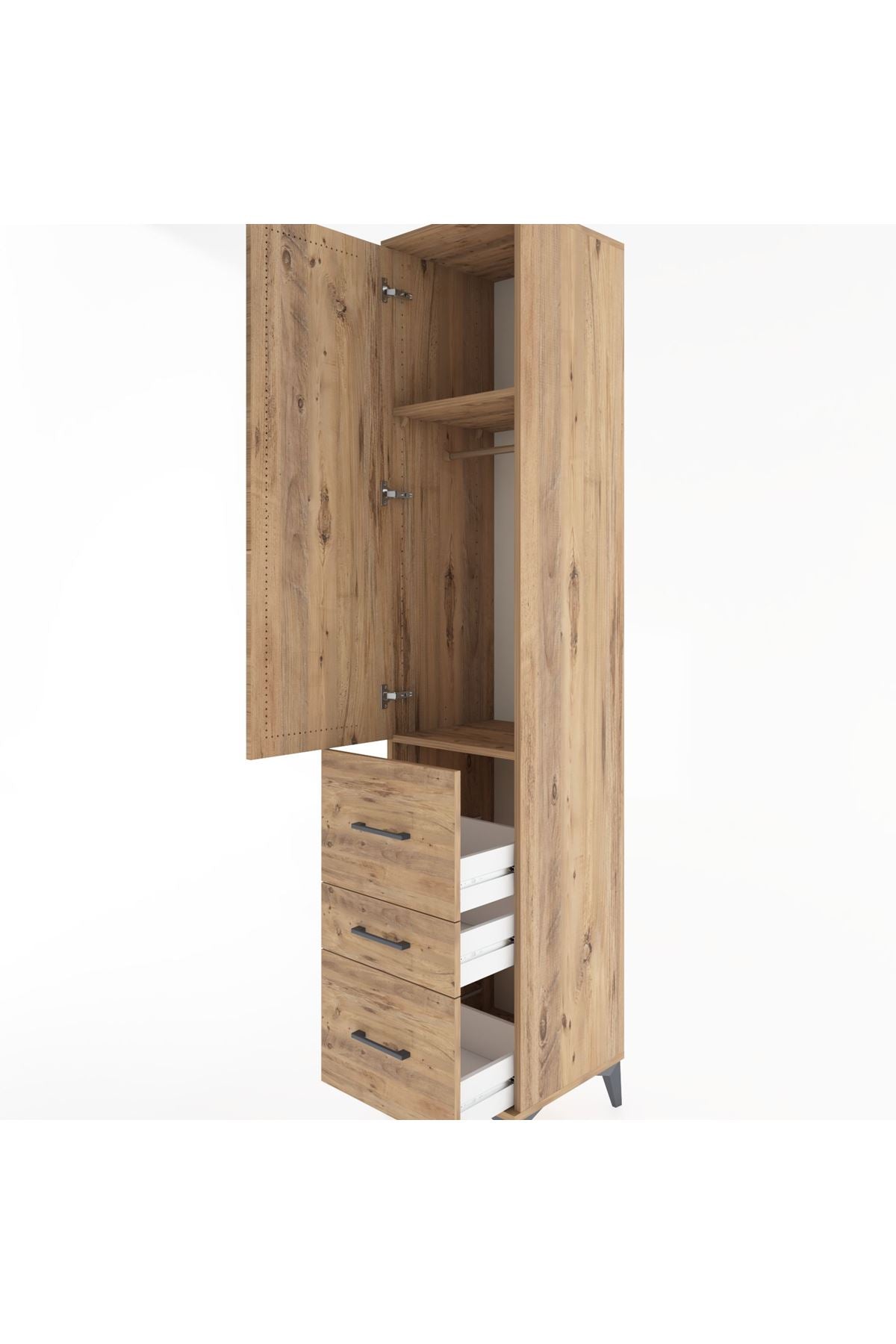 Hyperion Dolap 2 Raflı 3 Çekmeceli Tek Askılı 44x44x221 Çam-Çam