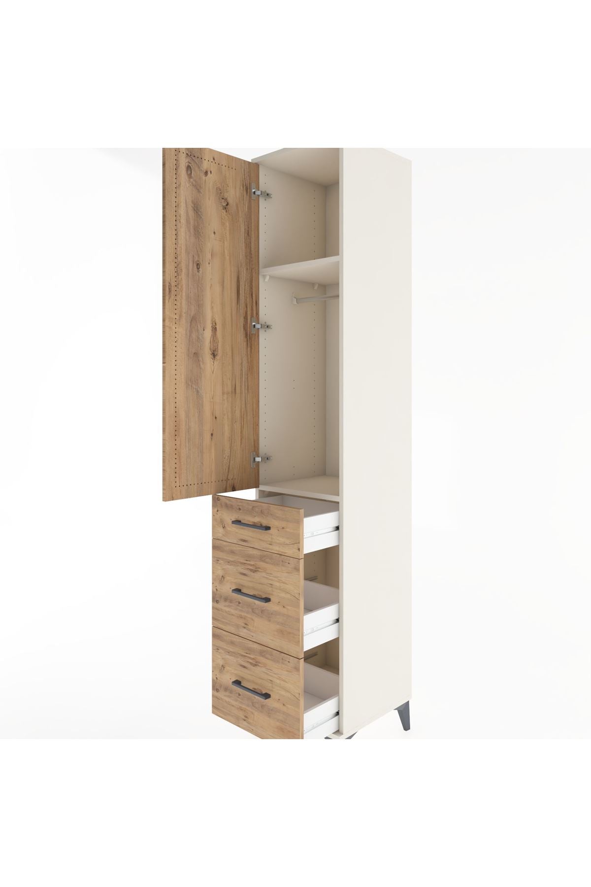 Hyperion Dolap 2 Raflı 3 Çekmeceli Tek Askılı 44x44x221 Aytaşı-Çam