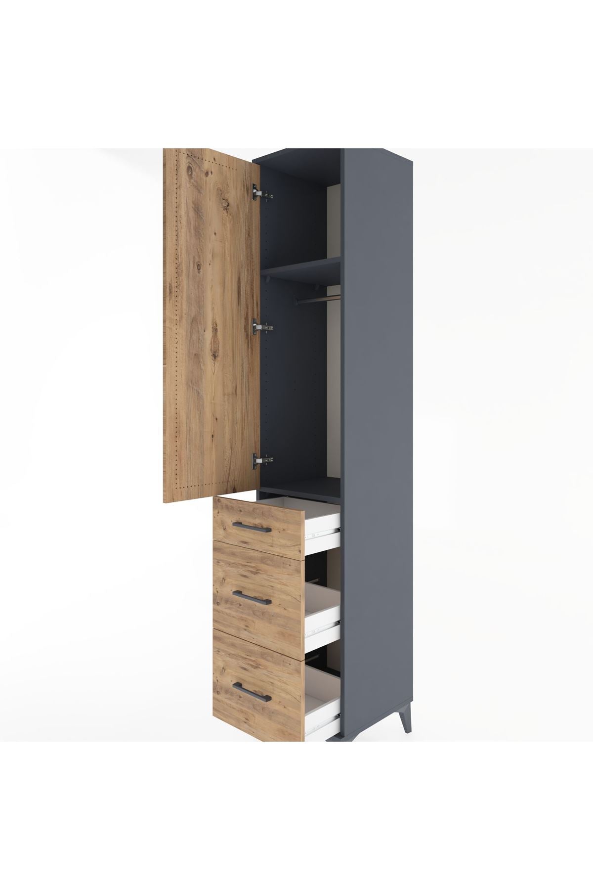 Hyperion Dolap 2 Raflı 3 Çekmeceli Tek Askılı 44x44x221 Antrasit-Çam