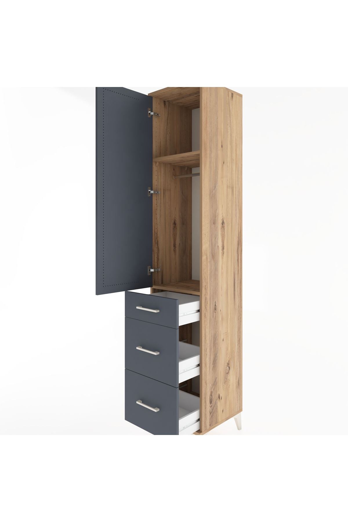 Hyperion Dolap 2 Raflı 3 Çekmeceli Tek Askılı 44x44x221 Çam-Antrasit