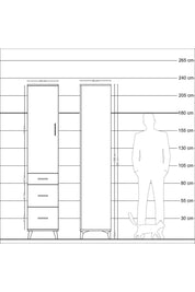 Hyperion Dolap 2 Raflı 3 Çekmeceli Tek Askılı 44x44x221 Çam-Çam