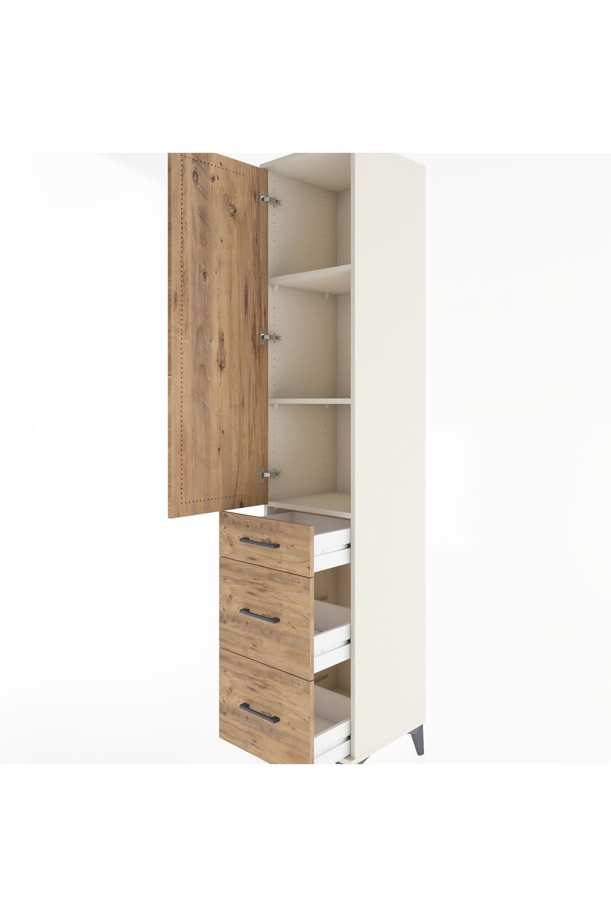 Hyperion Dolap 3 Raflı 3 Çekmeceli Tek Kapaklı 44x44x221 Aytaşı-Çam