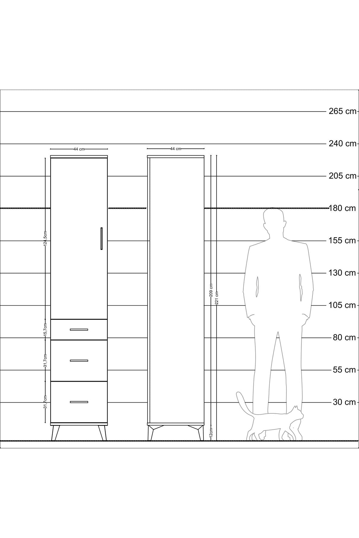 Hyperion Dolap 3 Raflı 3 Çekmeceli Tek Kapaklı 44x44x221 Aytaşı-Çam