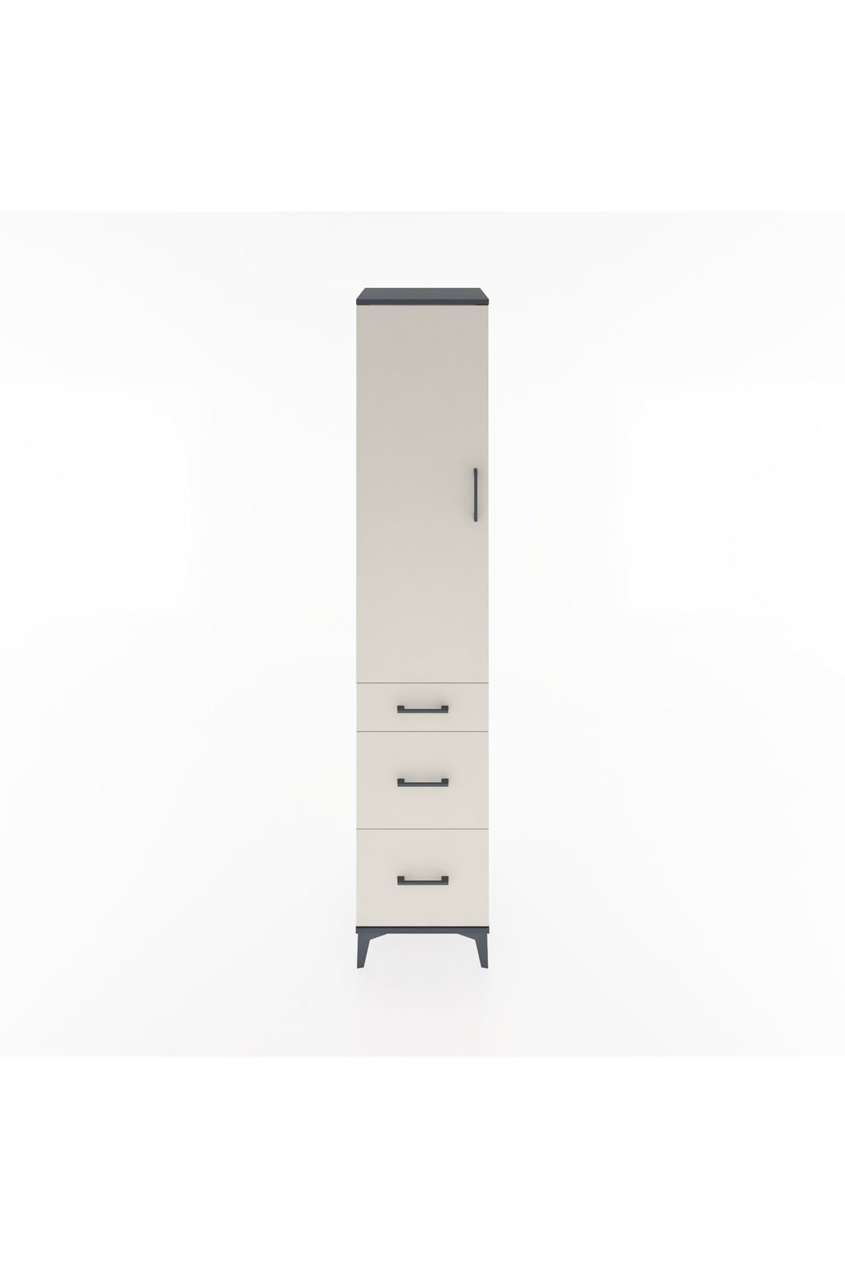 Hyperion Dolap 3 Raflı 3 Çekmeceli Tek Kapaklı 44x44x221 Antrasit-Aytaşı