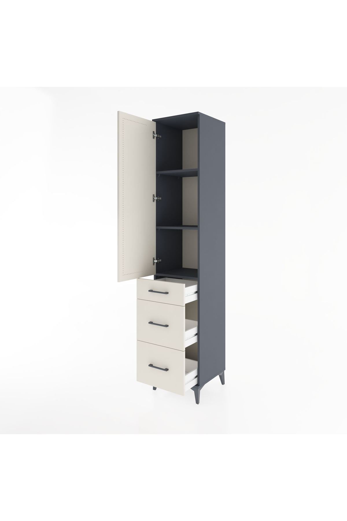 Hyperion Dolap 3 Raflı 3 Çekmeceli Tek Kapaklı 44x44x221 Antrasit-Aytaşı