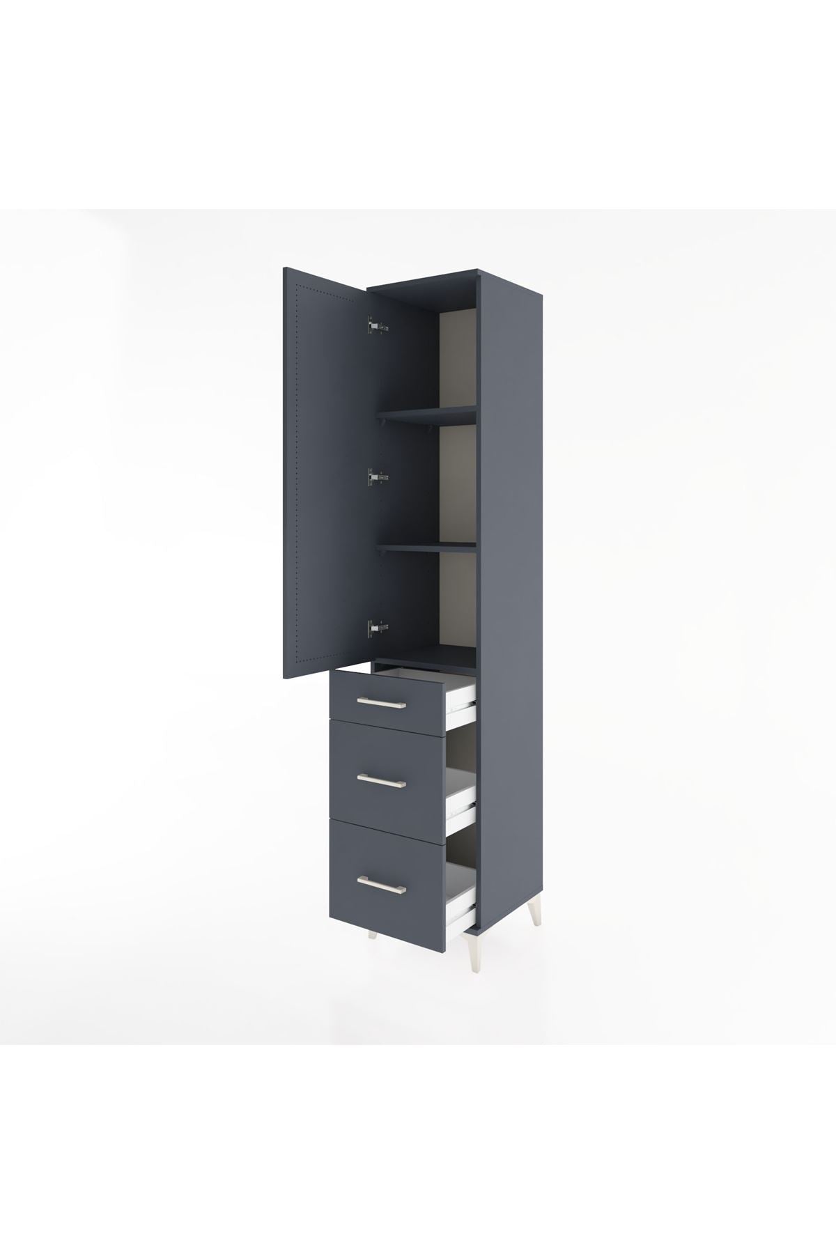 Hyperion Dolap 3 Raflı 3 Çekmeceli Tek Kapaklı 44x44x221 Antrasit-Antrasit