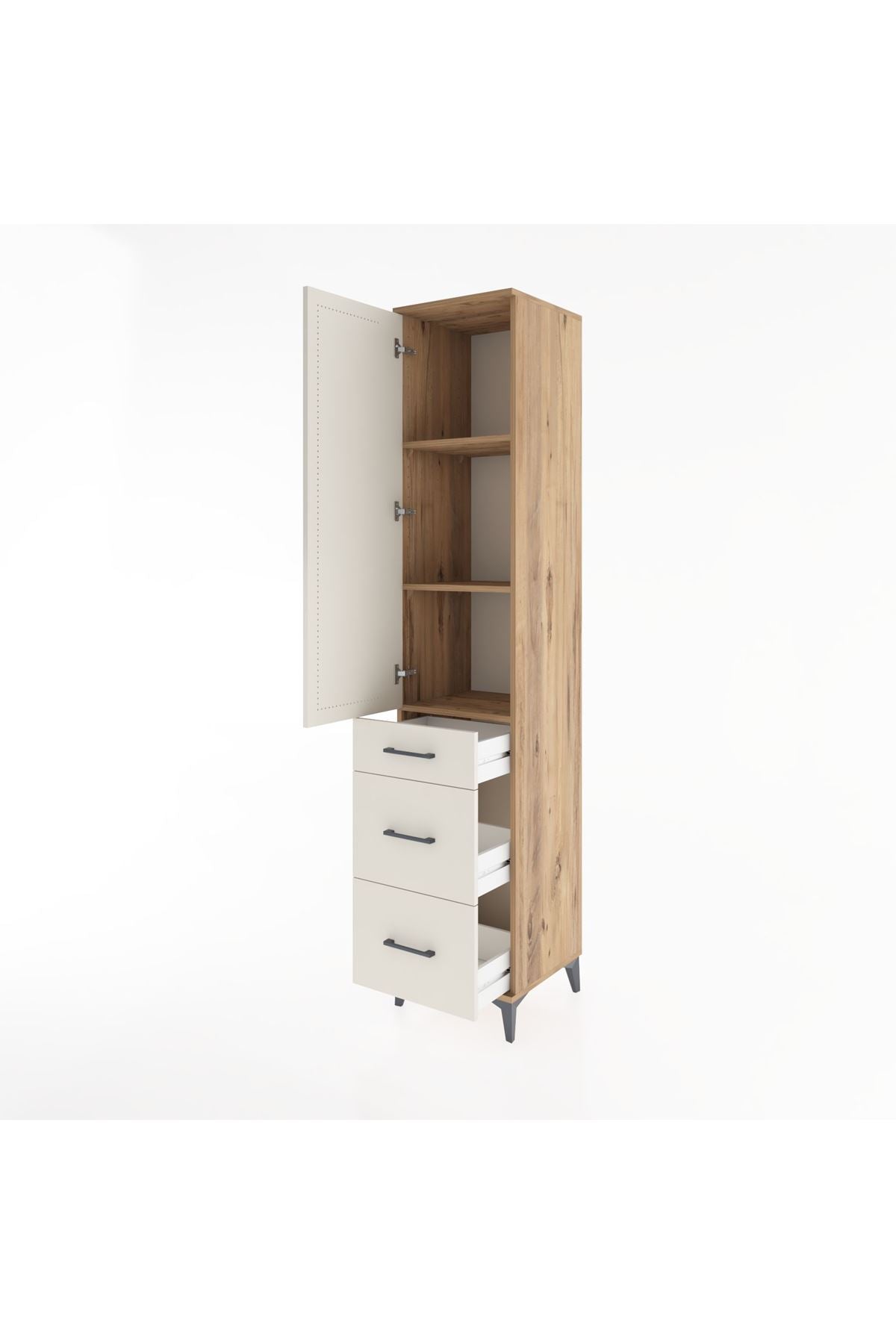 Hyperion Dolap 3 Raflı 3 Çekmeceli Tek Kapaklı 44x44x221 Çam-Aytaşı