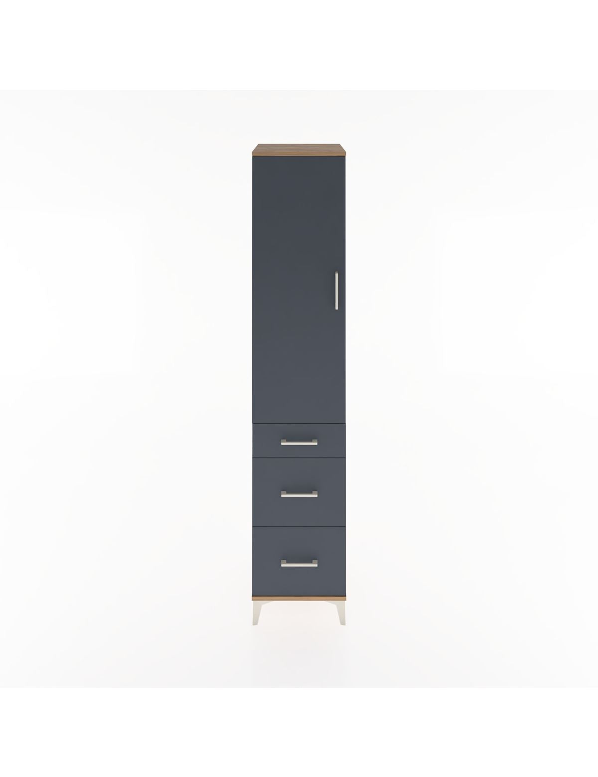 Hyperion Dolap 3 Raflı 3 Çekmeceli Tek Kapaklı 44x44x221 Çam-Antrasit