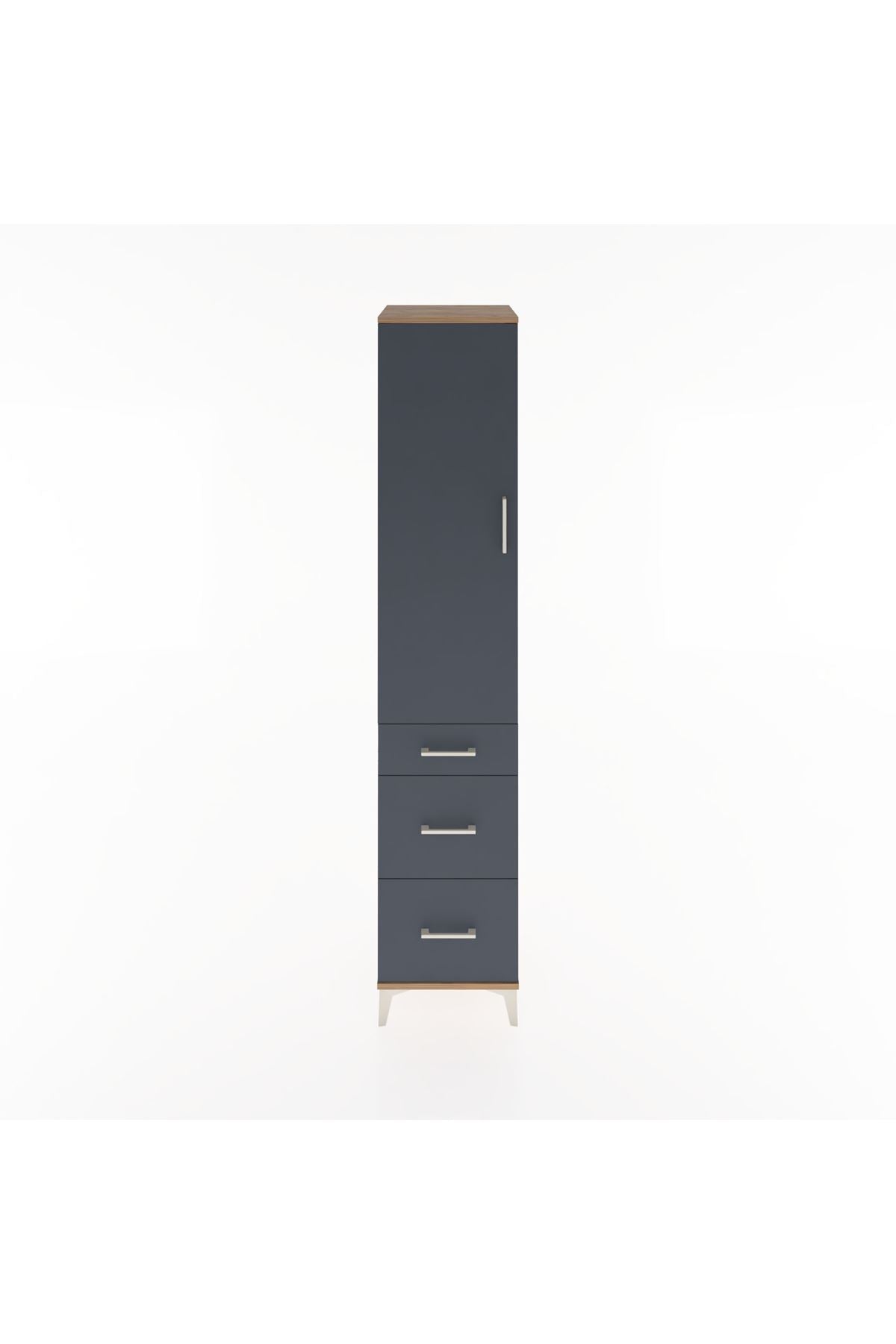 Hyperion Dolap 3 Raflı 3 Çekmeceli Tek Kapaklı 44x44x221 Çam-Antrasit