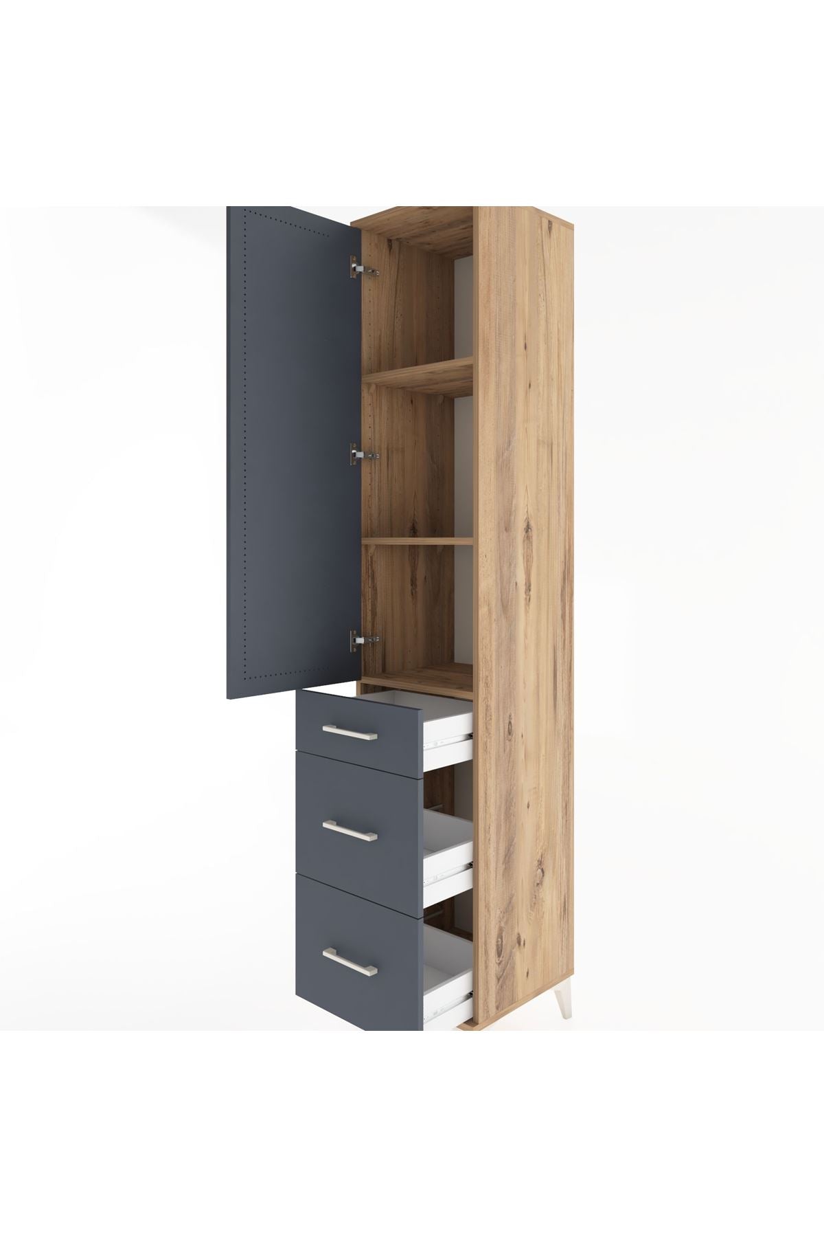 Hyperion Dolap 3 Raflı 3 Çekmeceli Tek Kapaklı 44x44x221 Çam-Antrasit