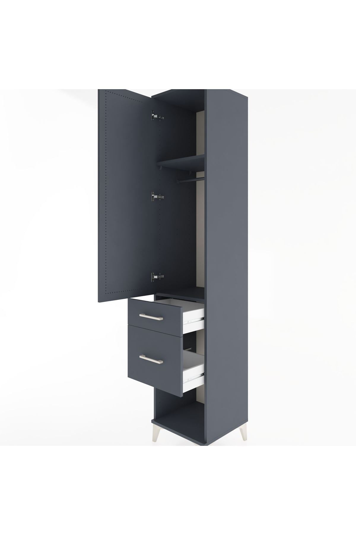 Hyperion Dolap 2 Raflı 2 Çekmeceli Tek Askılı 44x44x221 Antrasit-Antrasit