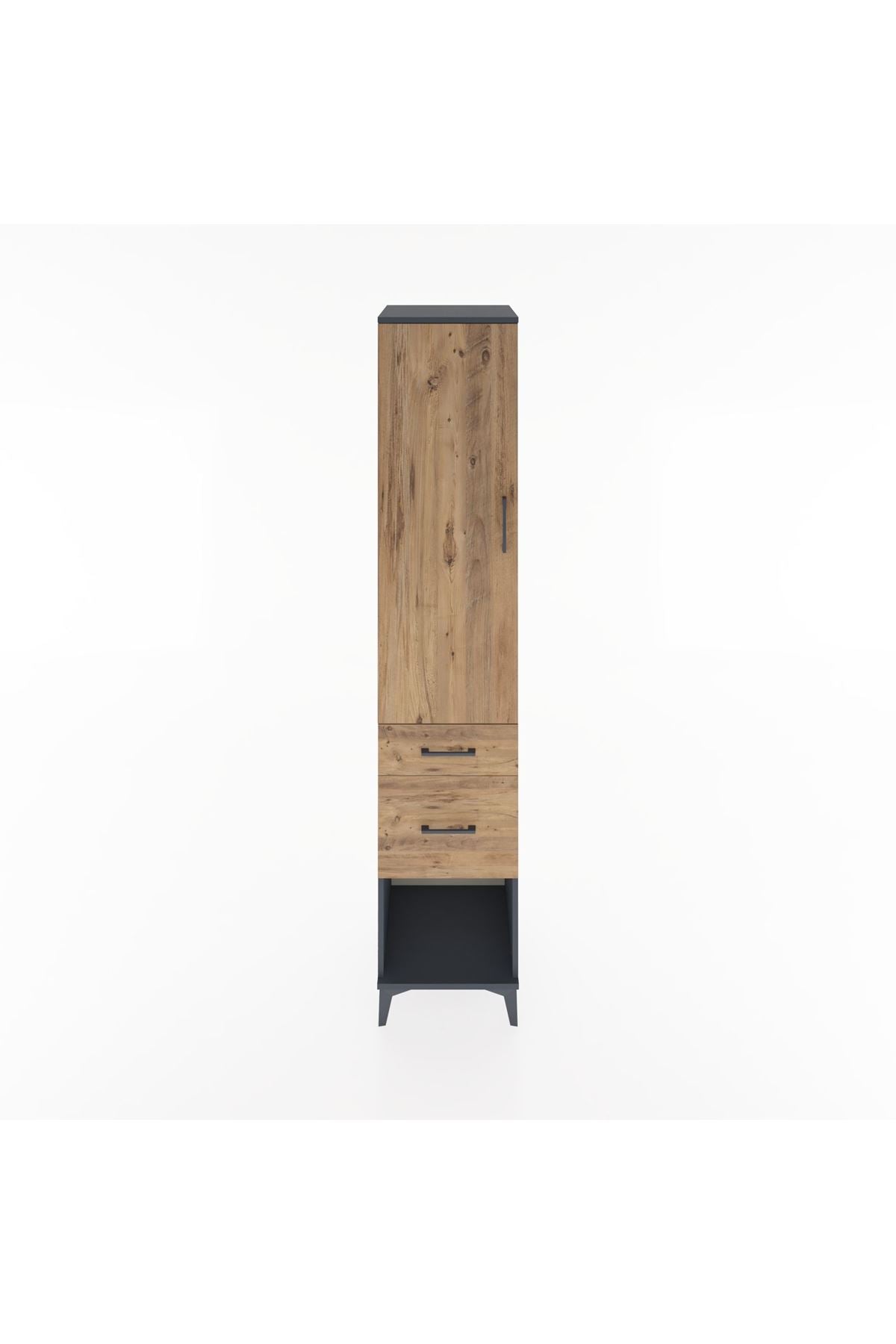 Hyperion Dolap 2 Raflı 2 Çekmeceli Tek Askılı 44x44x221 Antrasit-Çam