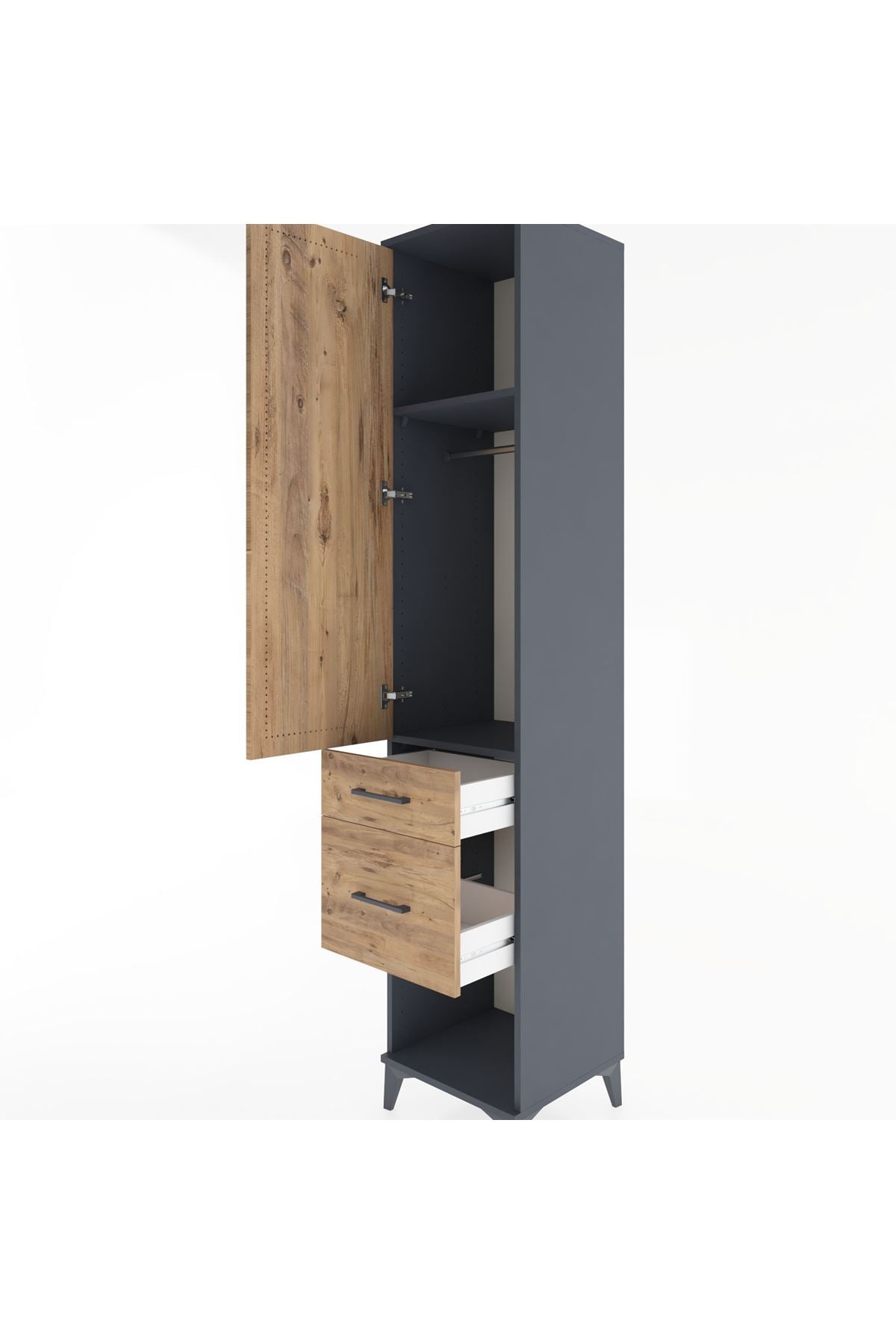 Hyperion Dolap 2 Raflı 2 Çekmeceli Tek Askılı 44x44x221 Antrasit-Çam