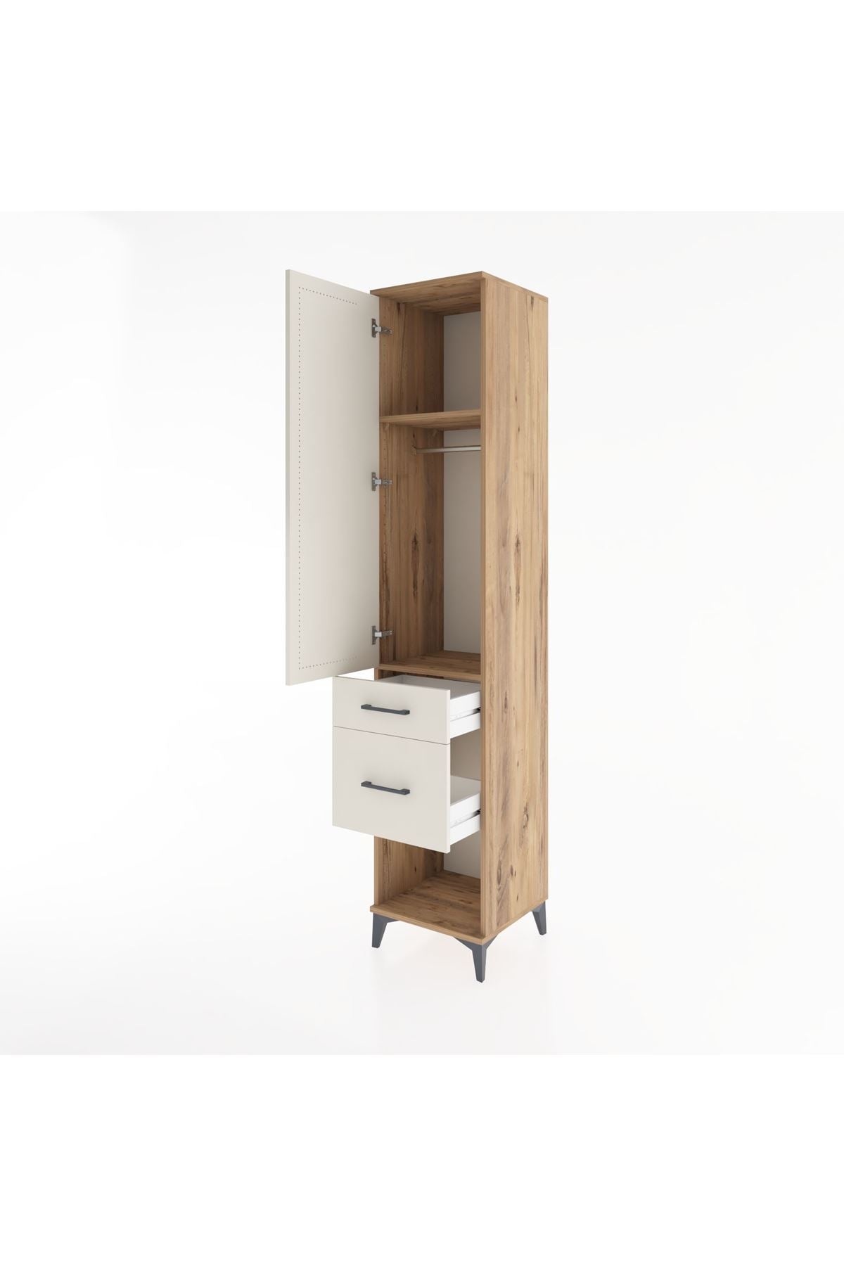 Hyperion Dolap 2 Raflı 2 Çekmeceli Tek Askılı 44x44x221 Çam-Aytaşı