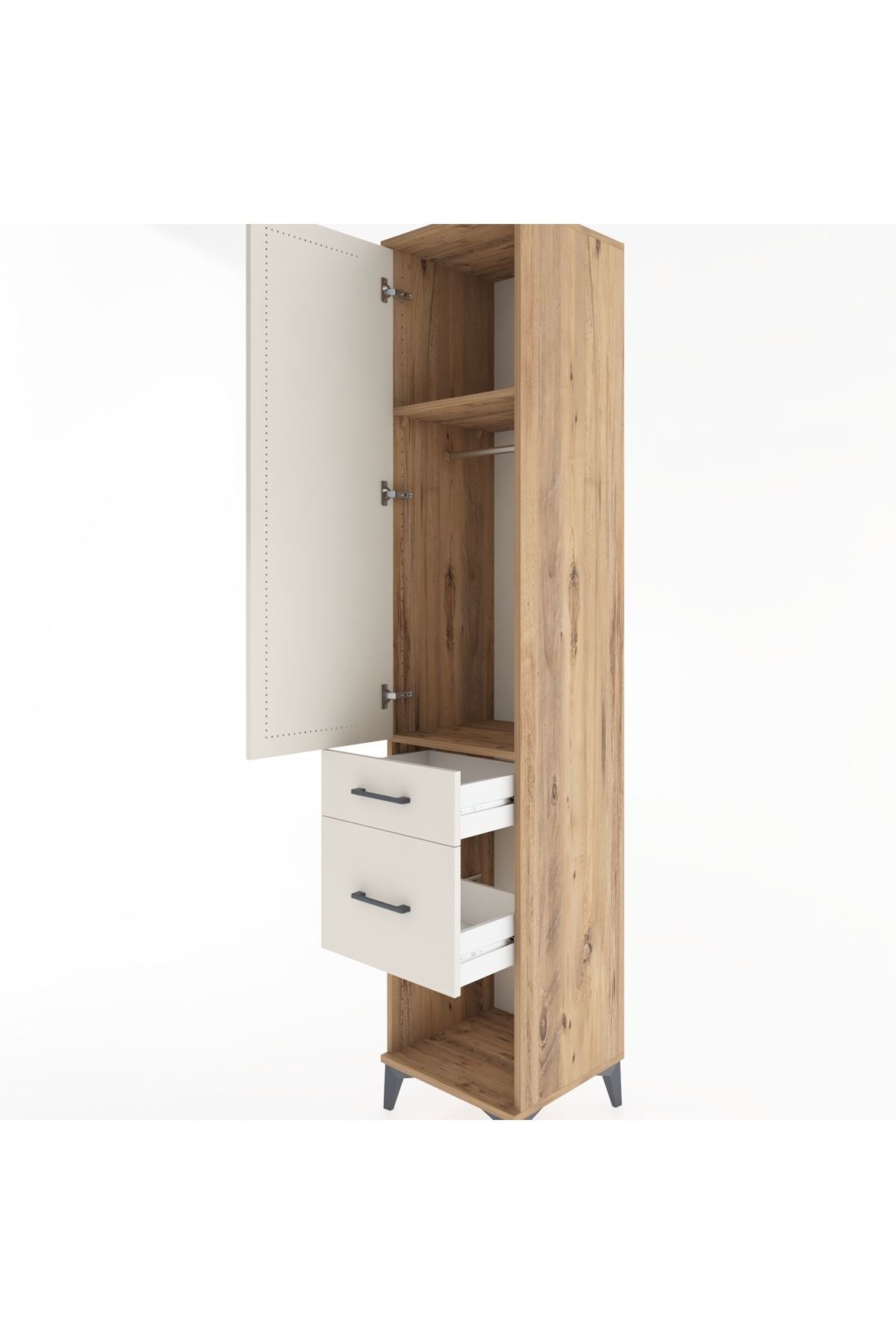 Hyperion Dolap 2 Raflı 2 Çekmeceli Tek Askılı 44x44x221 Çam-Aytaşı