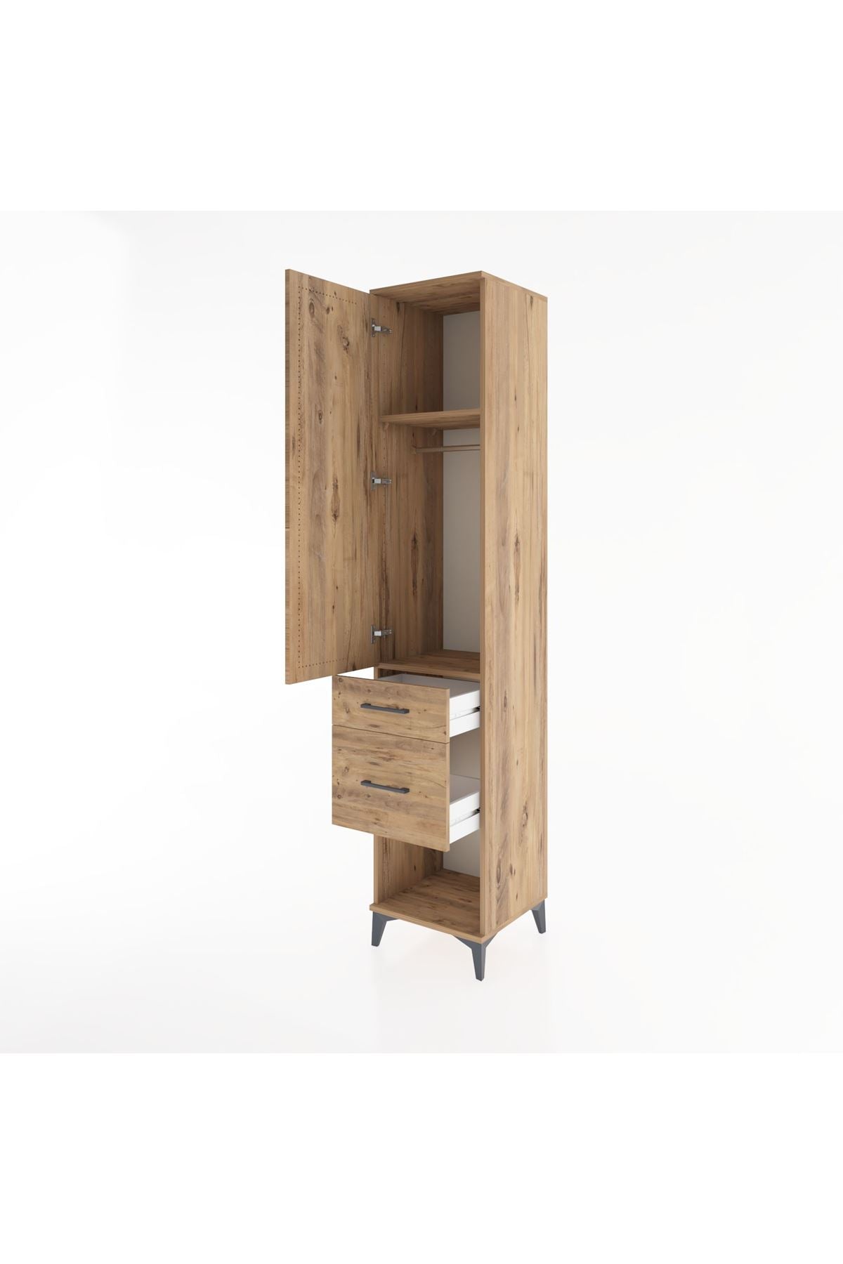 Hyperion Dolap 2 Raflı 2 Çekmeceli Tek Askılı 44x44x221 Çam-Çam