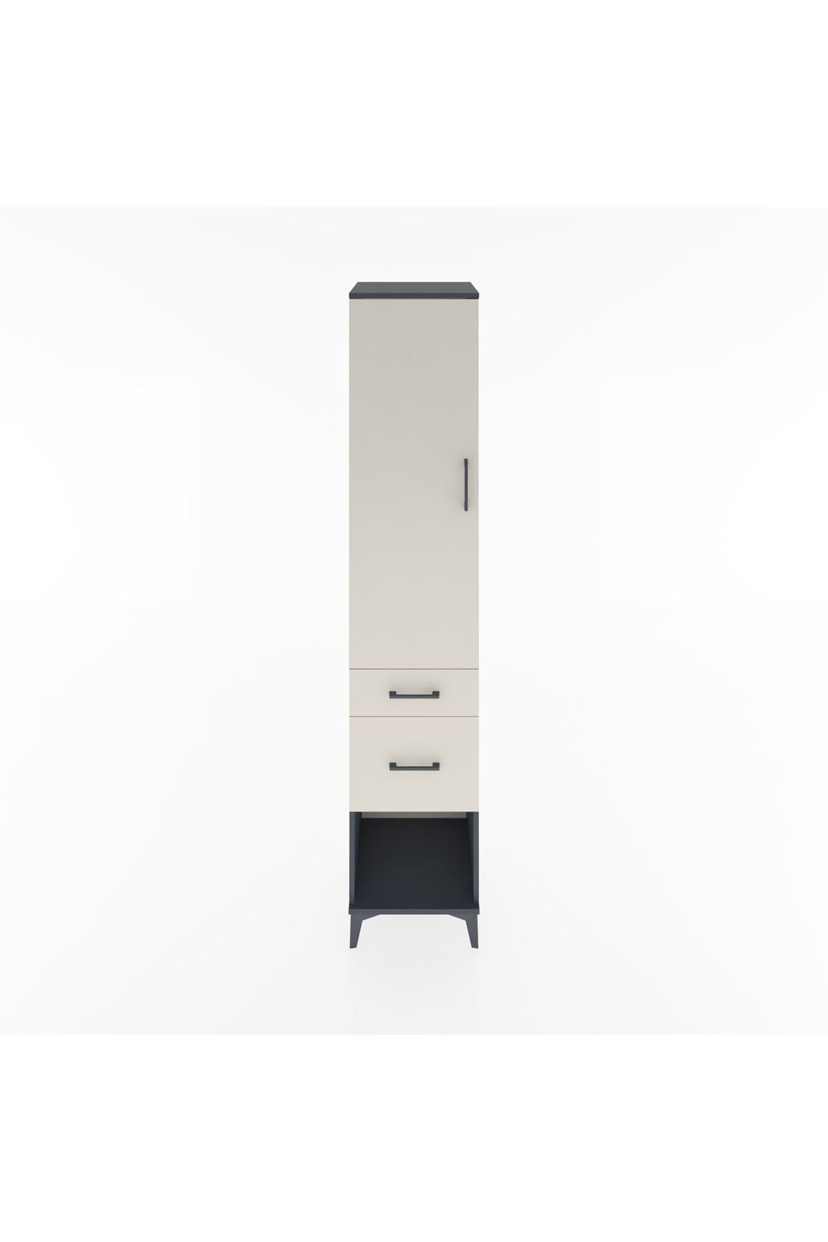 Hyperion Dolap 3 Raflı 2 Çekmeceli Tek Kapaklı 44x44x221 Antrasit-Aytaşı