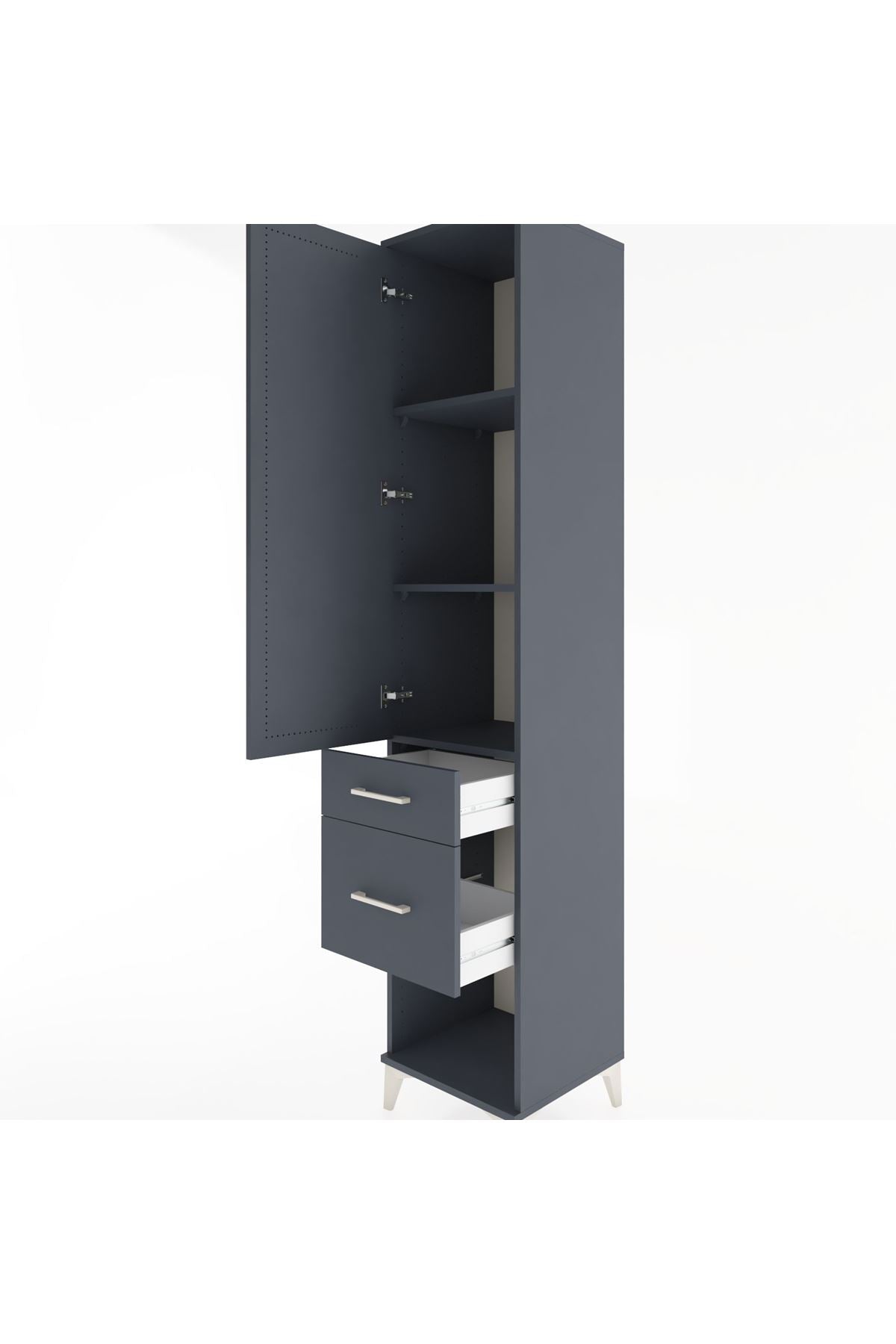 Hyperion Dolap 3 Raflı 2 Çekmeceli Tek Kapaklı 44x44x221 Antrasit-Antrasit