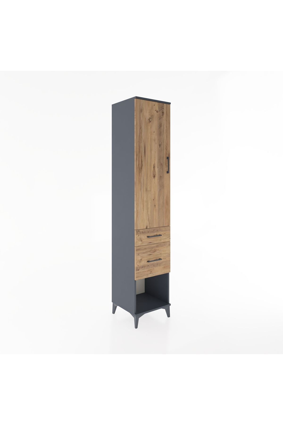 Hyperion Dolap 3 Raflı 2 Çekmeceli Tek Kapaklı 44x44x221 Antrasit-Çam