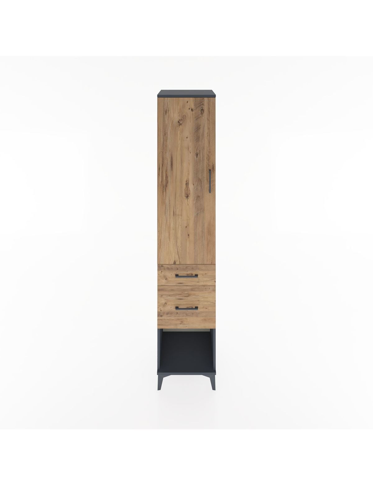 Hyperion Dolap 3 Raflı 2 Çekmeceli Tek Kapaklı 44x44x221 Antrasit-Çam