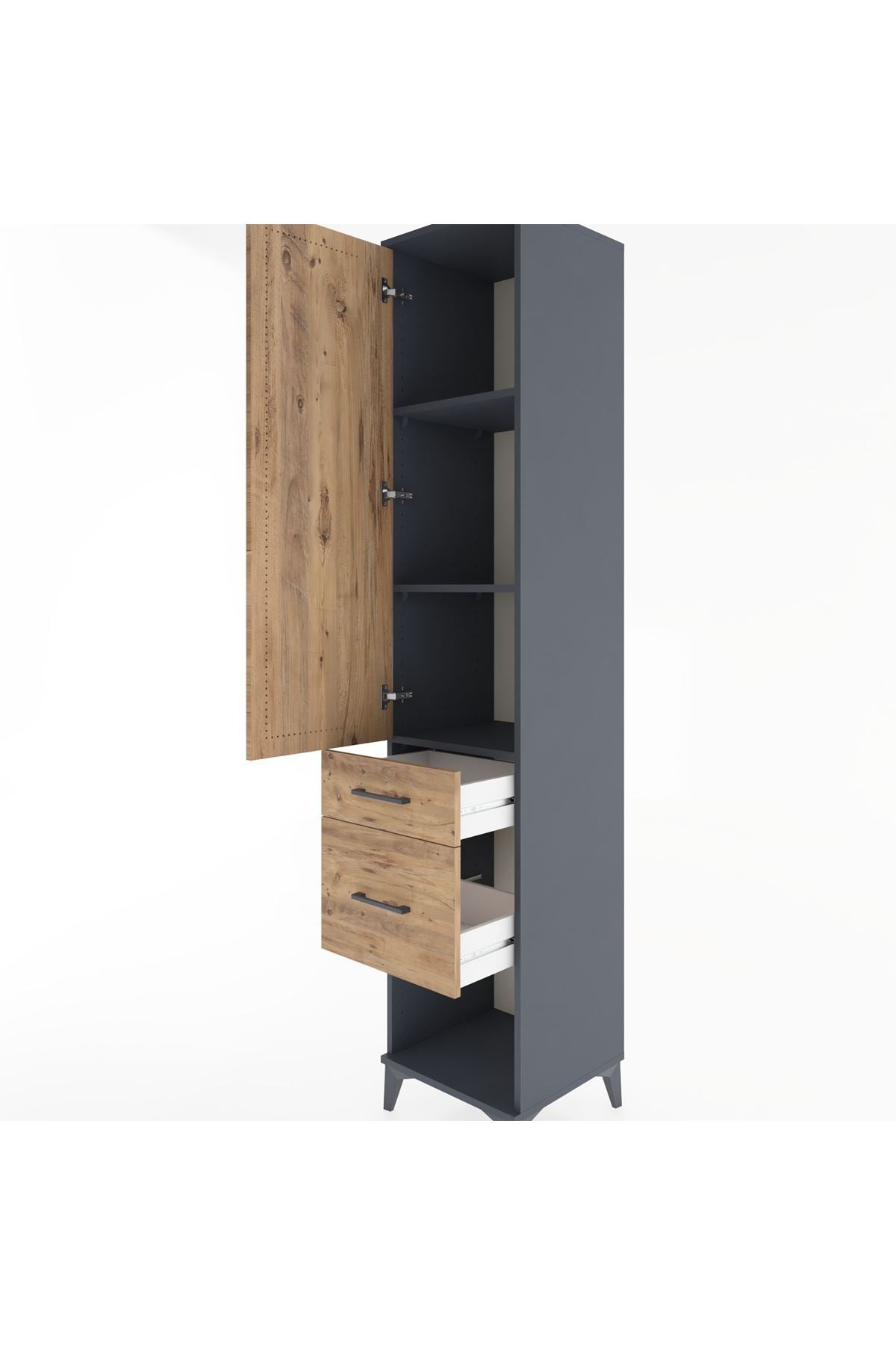 Hyperion Dolap 3 Raflı 2 Çekmeceli Tek Kapaklı 44x44x221 Antrasit-Çam