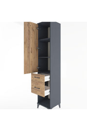 Hyperion Dolap 3 Raflı 2 Çekmeceli Tek Kapaklı 44x44x221 Antrasit-Çam
