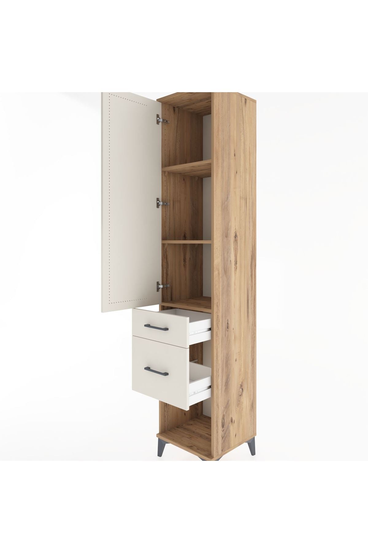 Hyperion Dolap 3 Raflı 2 Çekmeceli Tek Kapaklı 44x44x221 Çam-Aytaşı