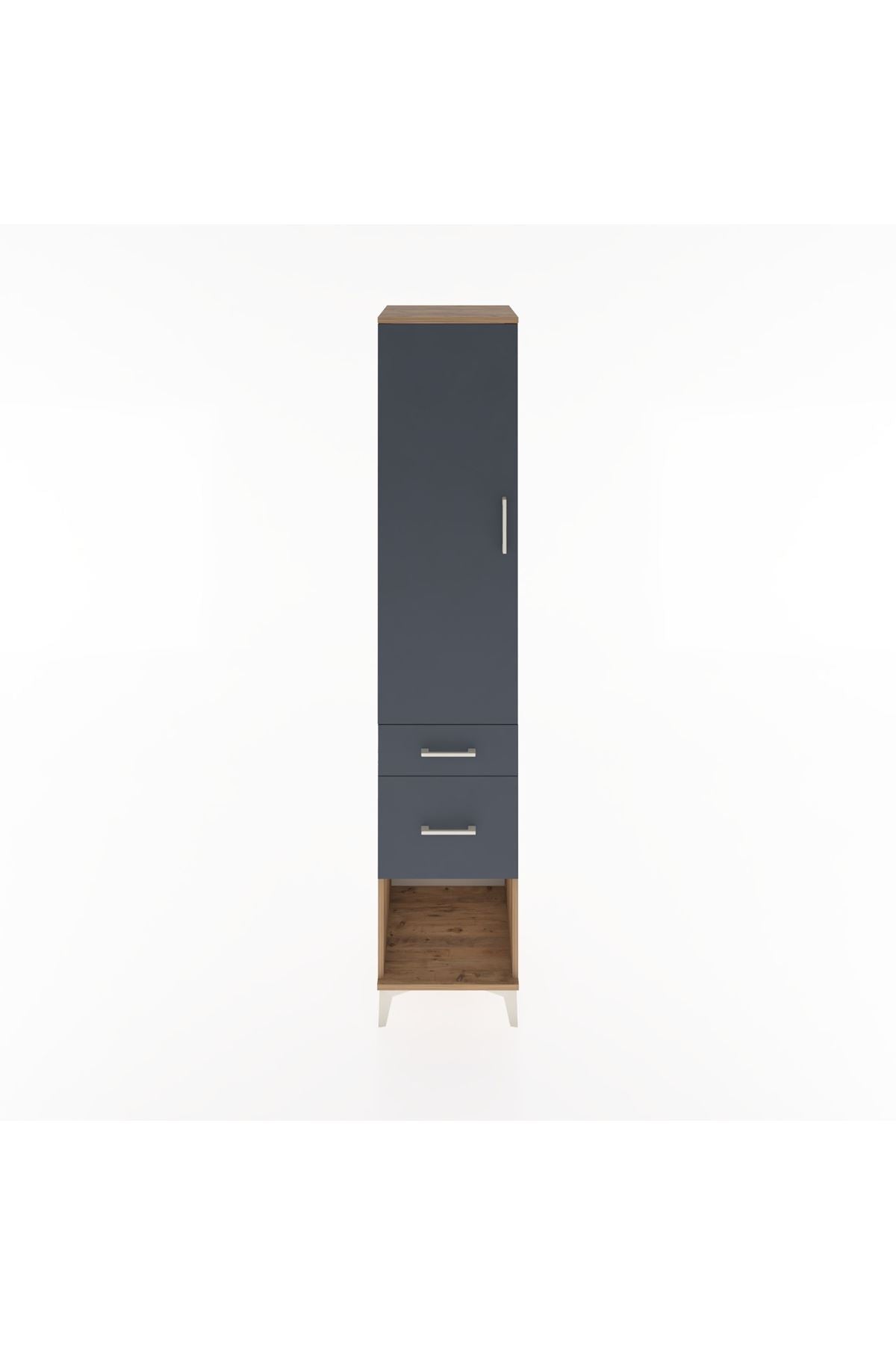 Hyperion Dolap 3 Raflı 2 Çekmeceli Tek Kapaklı 44x44x221 Çam-Antrasit