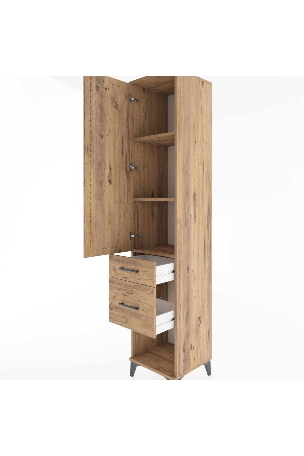 Hyperion Dolap 3 Raflı 2 Çekmeceli Tek Kapaklı 44x44x221 Çam-Çam