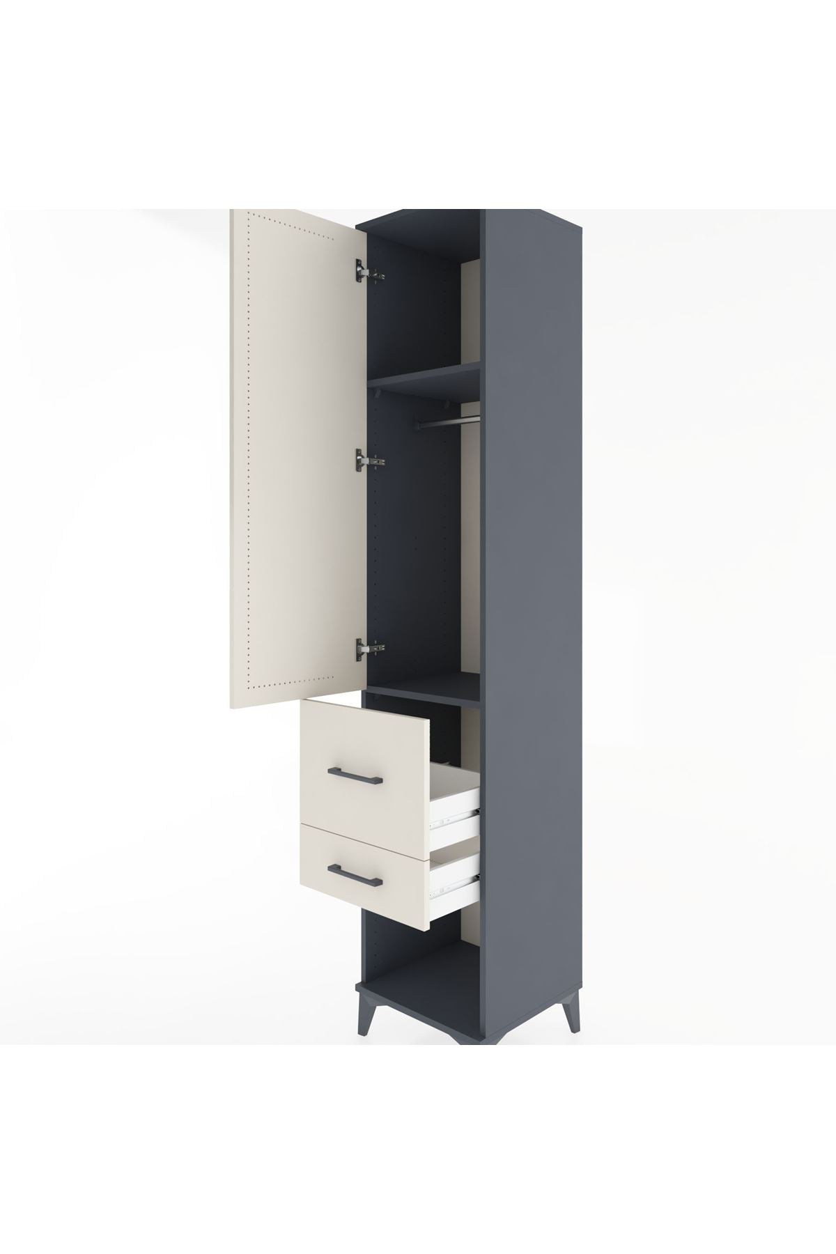 Hyperion Dolap 2 Raflı 2 Çekmeceli Tek Askılı 44x44x221 Antrasit-Aytaşı