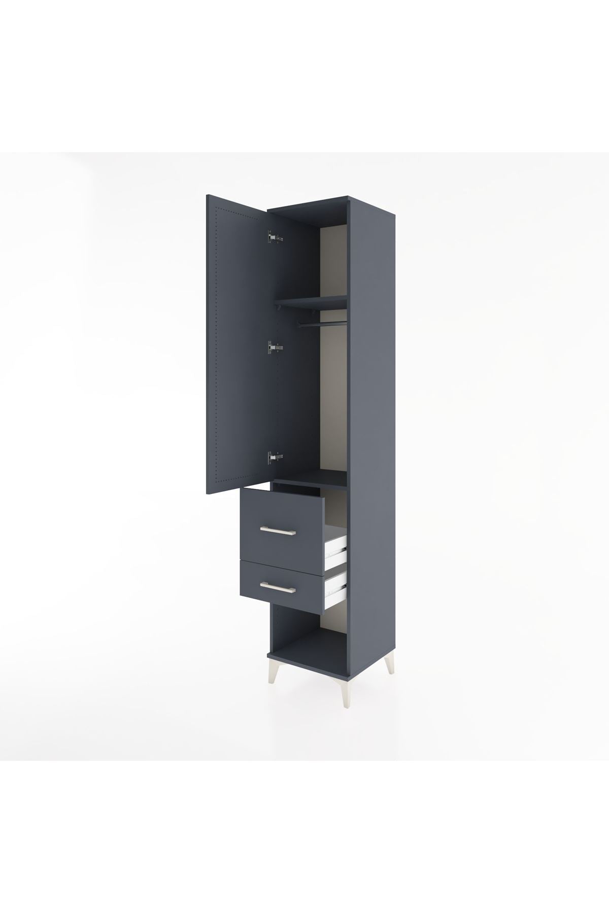 Hyperion Dolap 2 Raflı 2 Çekmeceli Tek Askılı 44x44x221 Antrasit-Antrasit