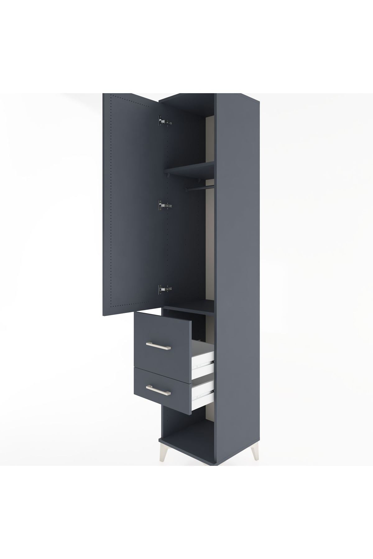 Hyperion Dolap 2 Raflı 2 Çekmeceli Tek Askılı 44x44x221 Antrasit-Antrasit