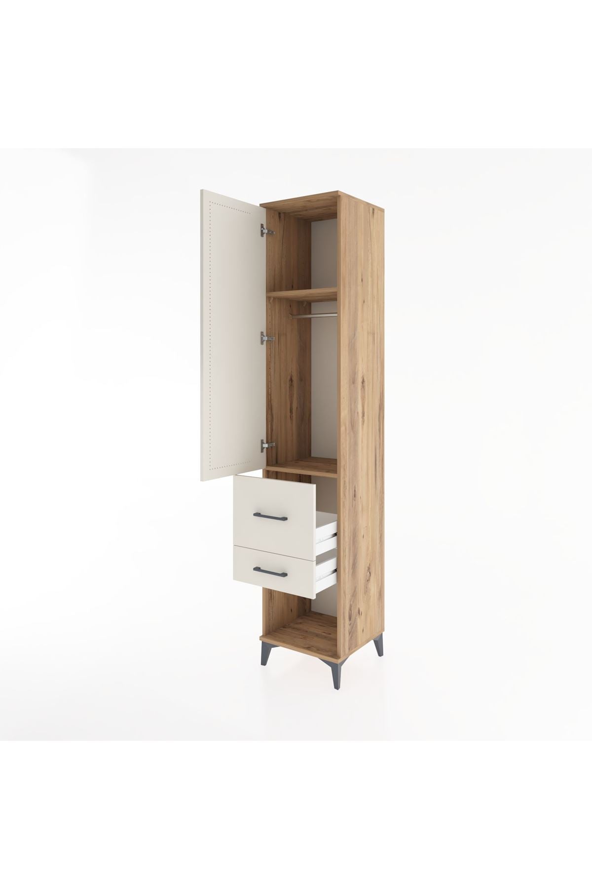 Hyperion Dolap 2 Raflı 2 Çekmeceli Tek Askılı 44x44x221 Çam-Aytaşı