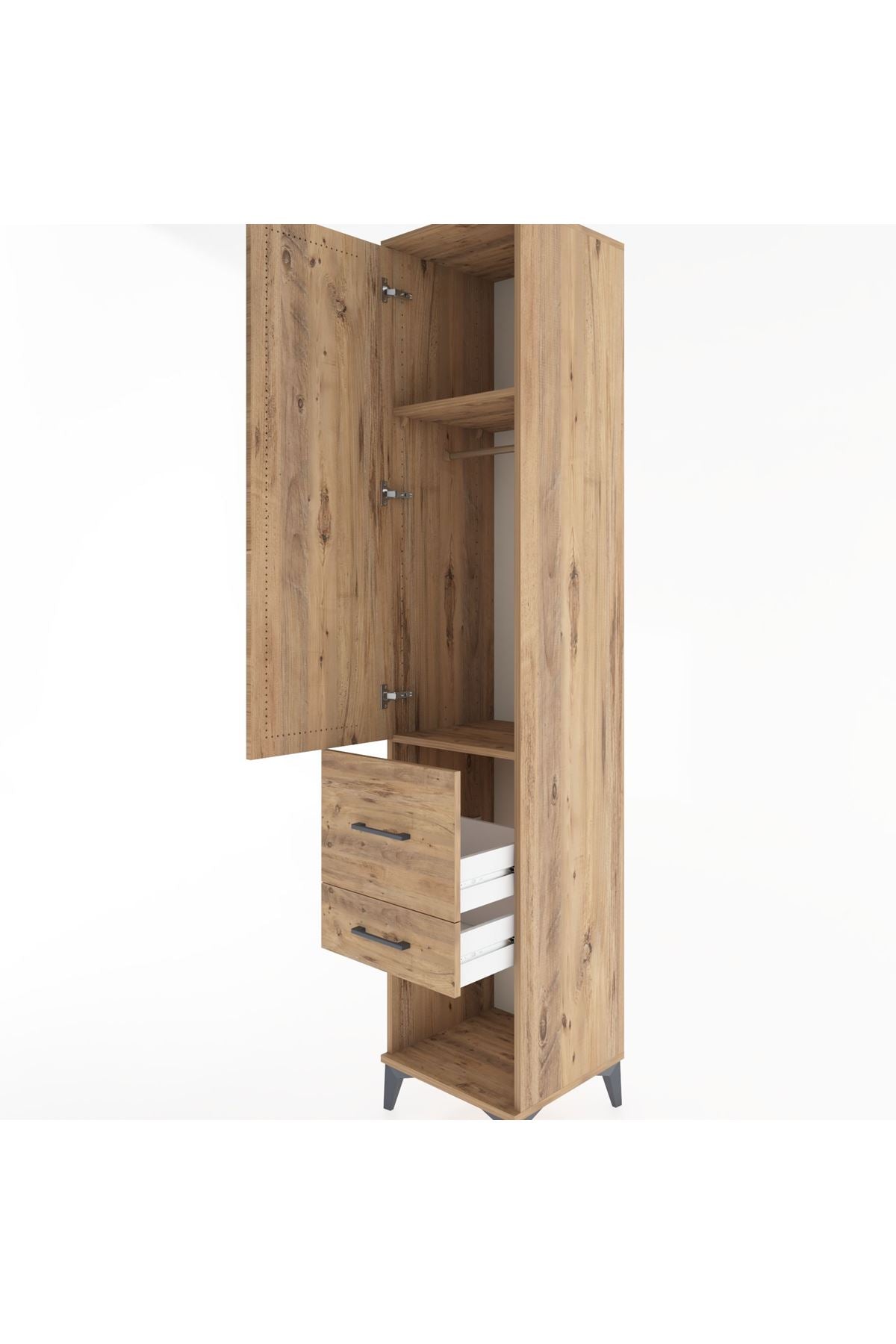 Hyperion Dolap 2 Raflı 2 Çekmeceli Tek Askılı 44x44x221 Çam-Çam