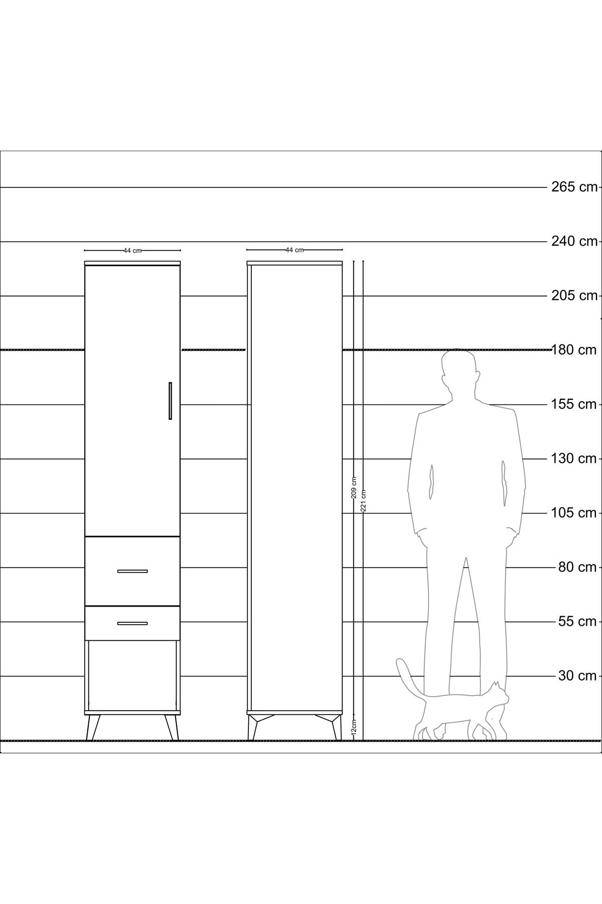 Hyperion Dolap 3 Raflı 2 Çekmeceli Tek Kapaklı 44x44x221 Aytaşı-Çam